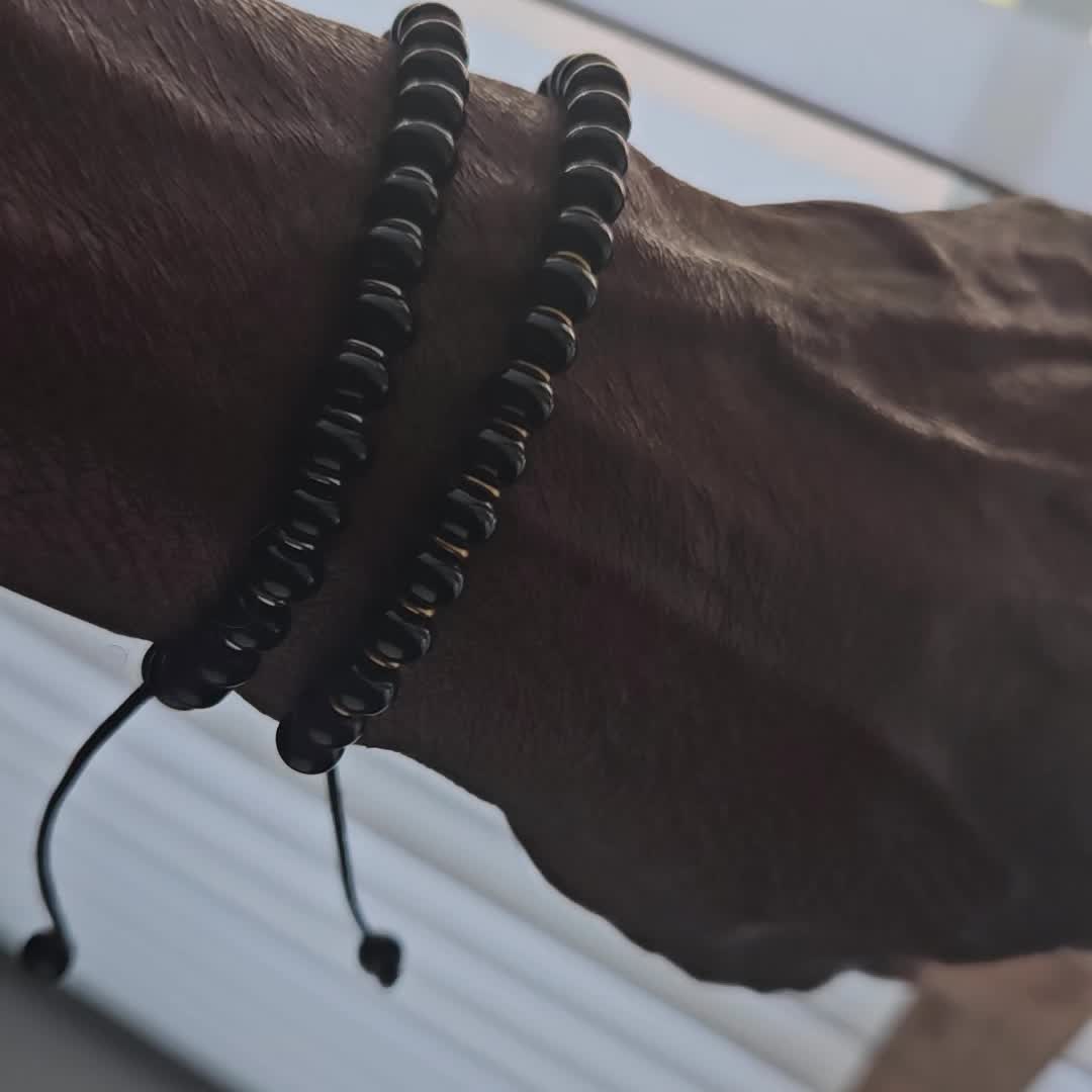 Onyx Beaded Bracelet - Silver