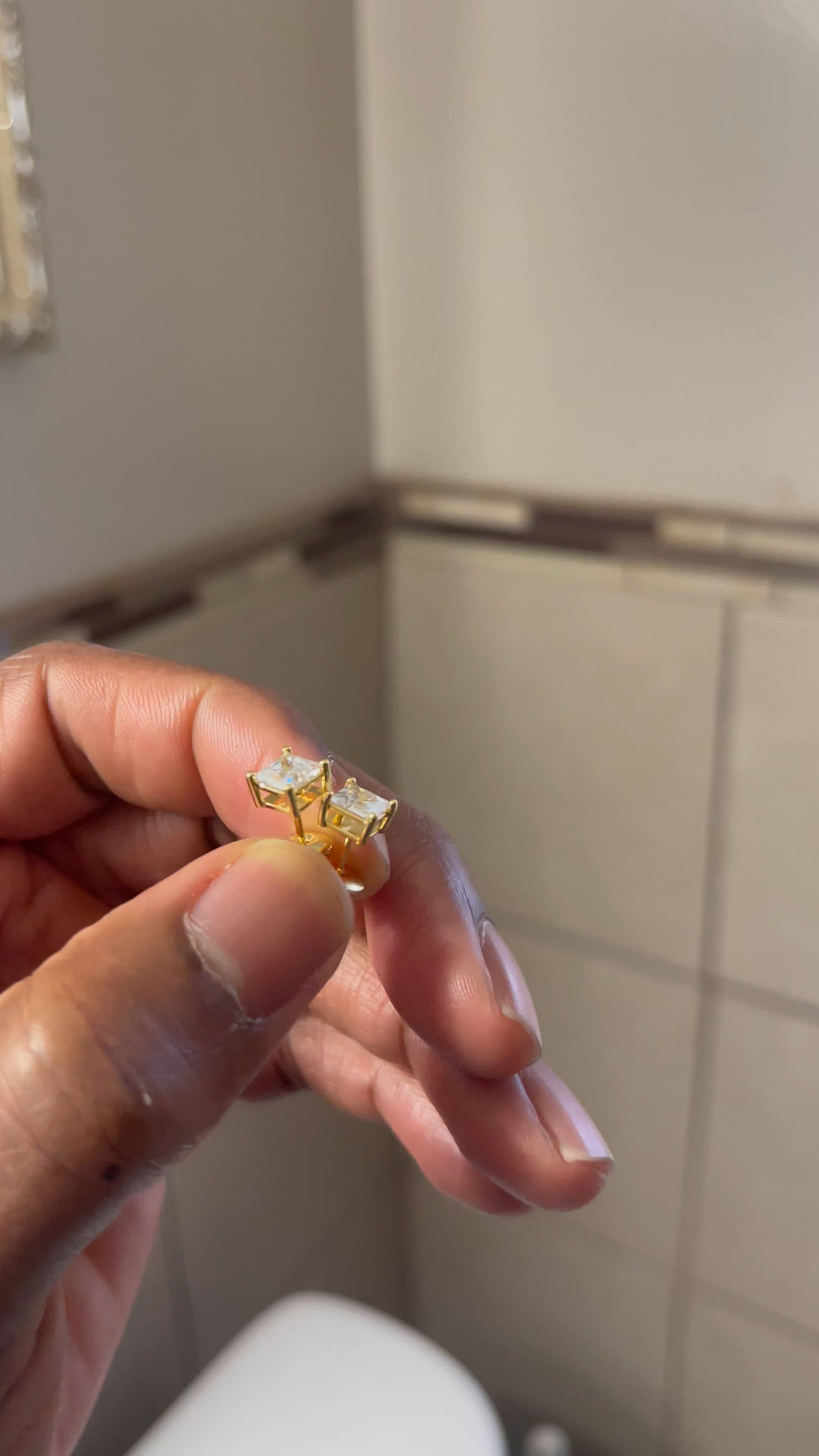 Women's Princess Cut Stud Earrings - Gold