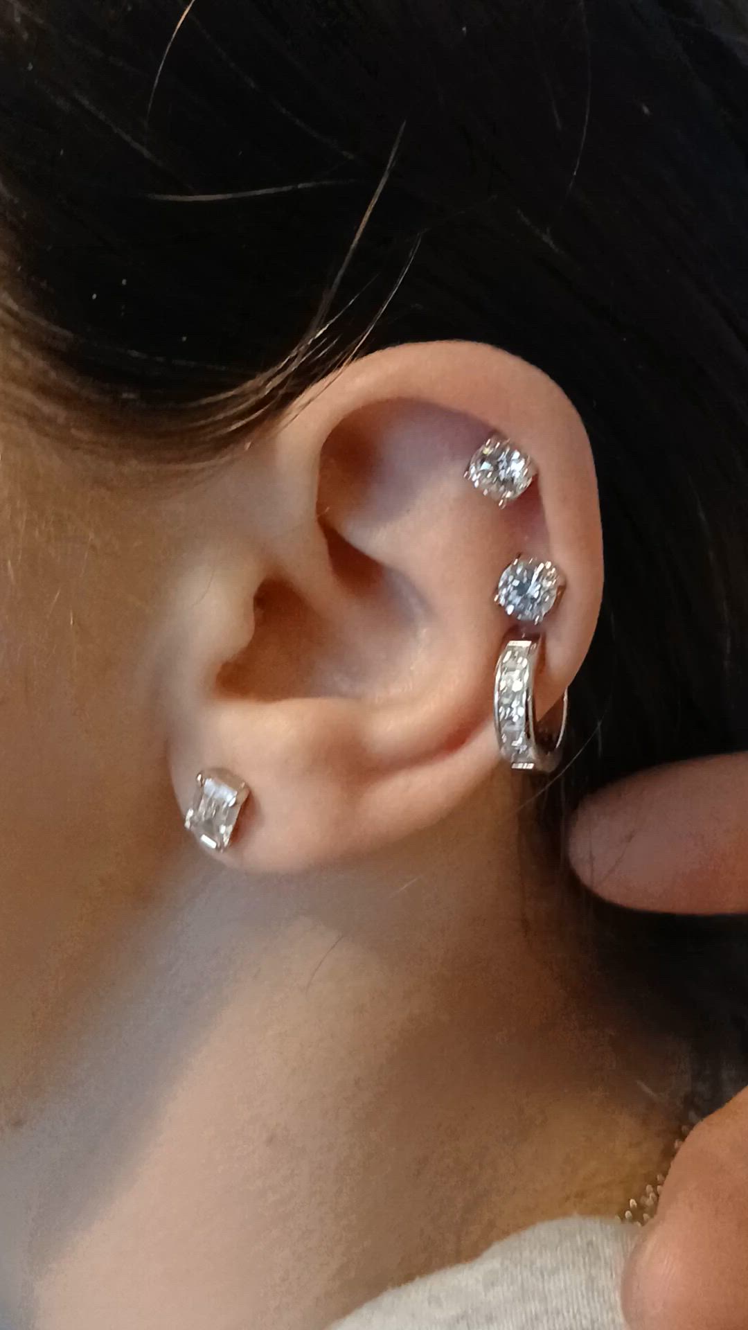 Women's Emerald Cut Inset Hoop Earrings - Silver