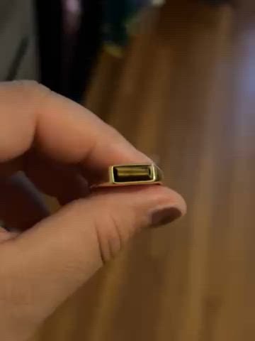 Beveled Tiger's Eye Signet Ring Gold