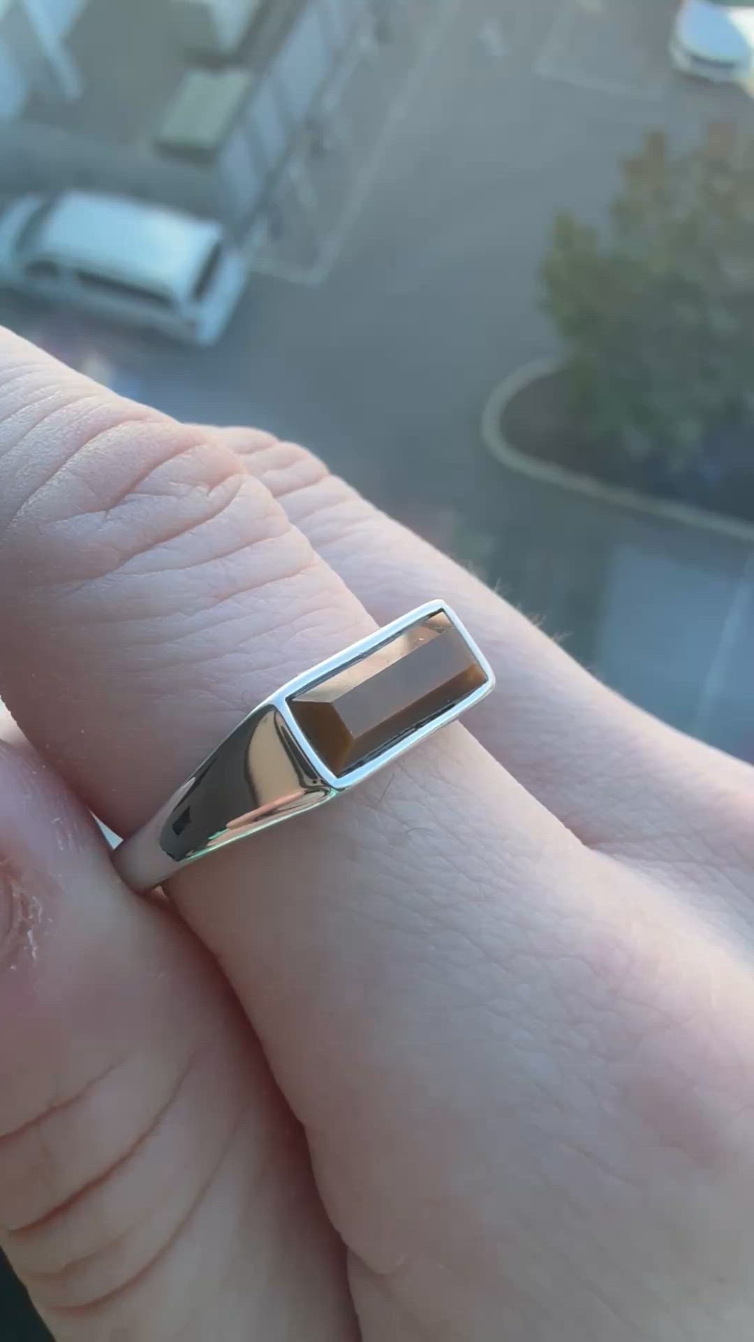 Beveled Tiger's Eye Signet Ring Silver