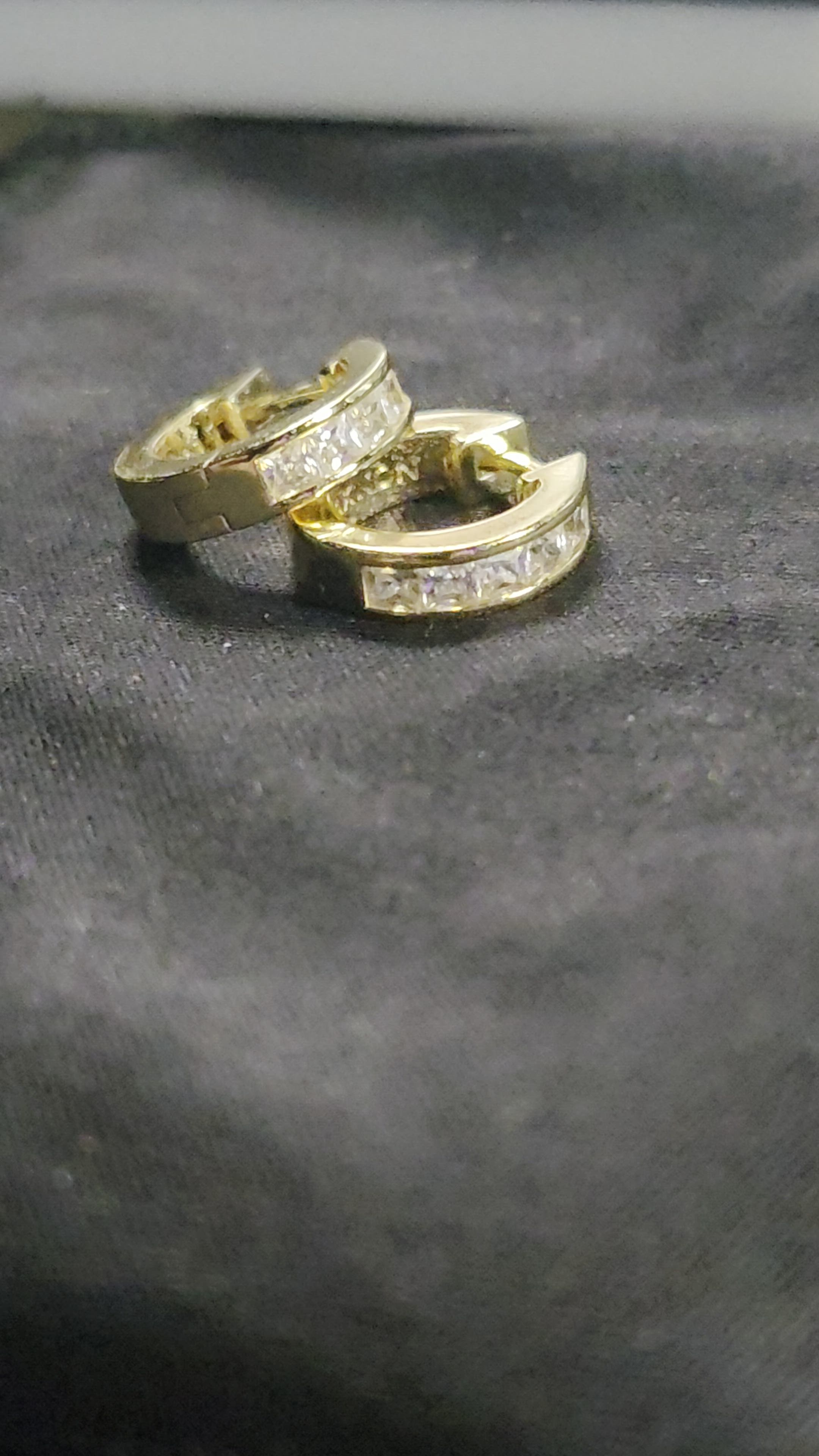 Emerald Cut Inset Hoop Earrings - Gold
