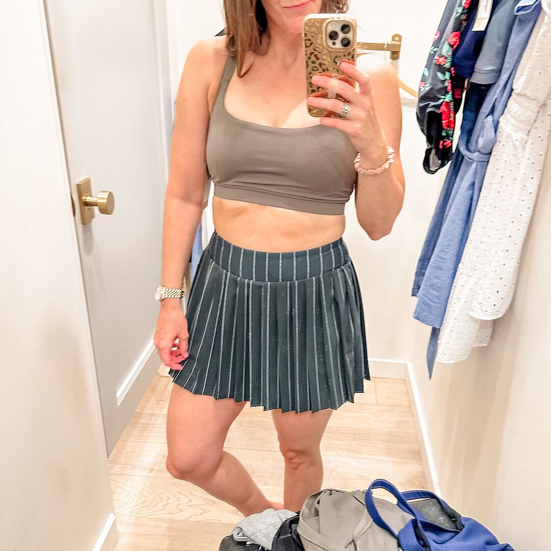 Tie Breaker Tennis Skirt, Navy Pinstripe - Albion Fit