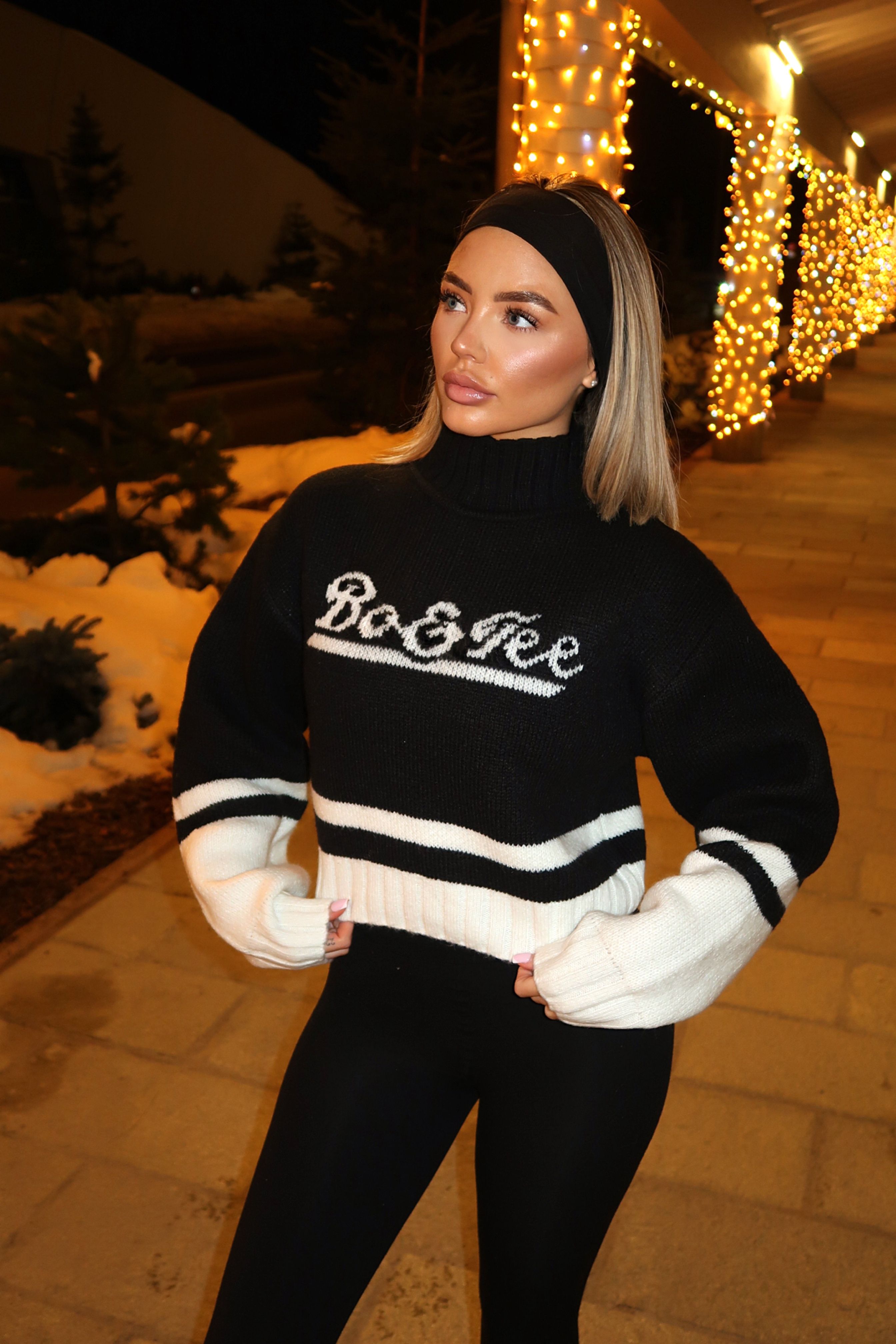 Cropped Chunky-Knit Turtleneck Jumper in Black – Bo+Tee
