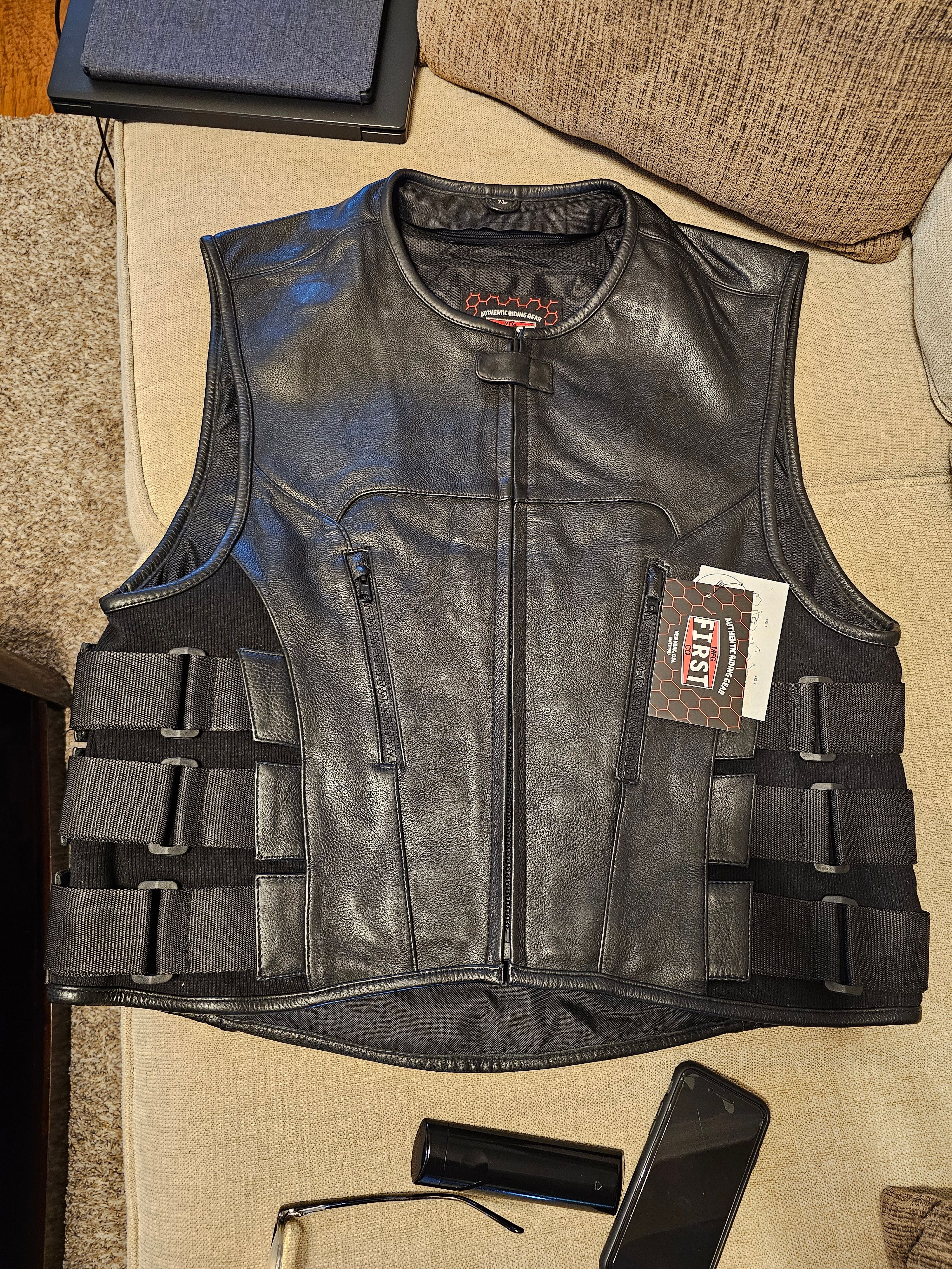Biker Vest Bulletproof Leather Motorcycle Jacket WICKED STOCK
