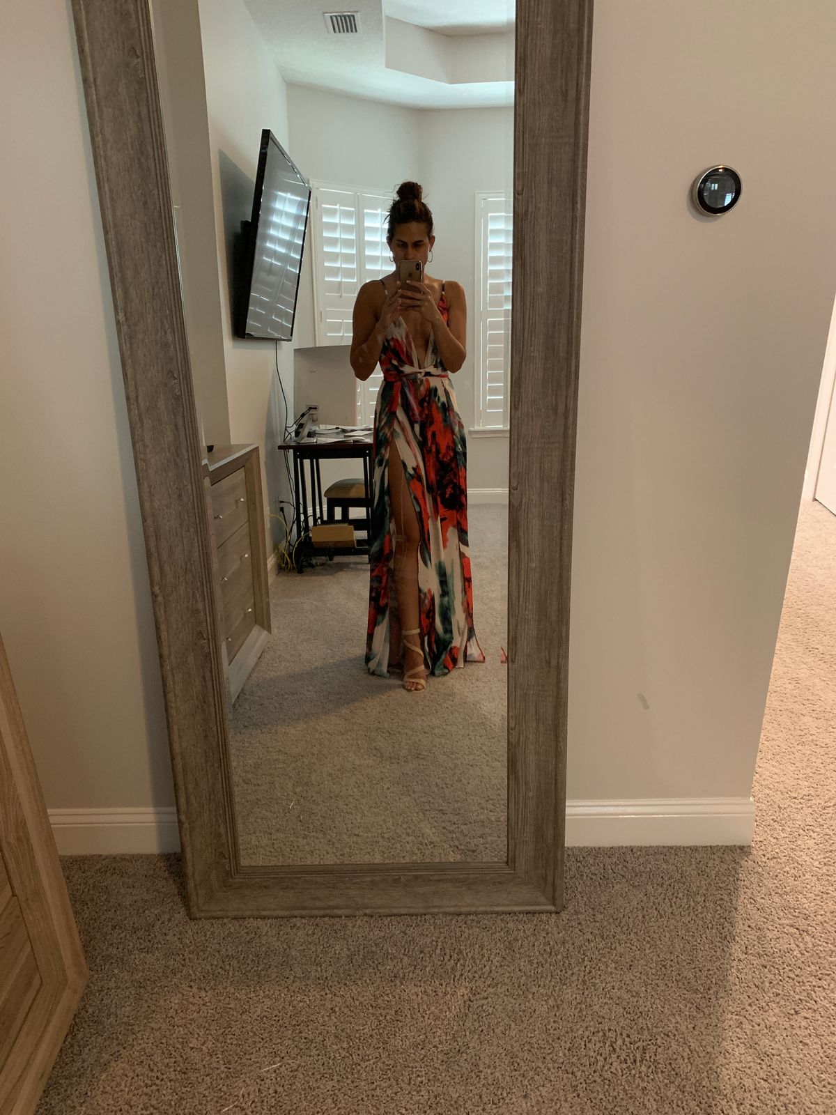 coral marble maxi dress