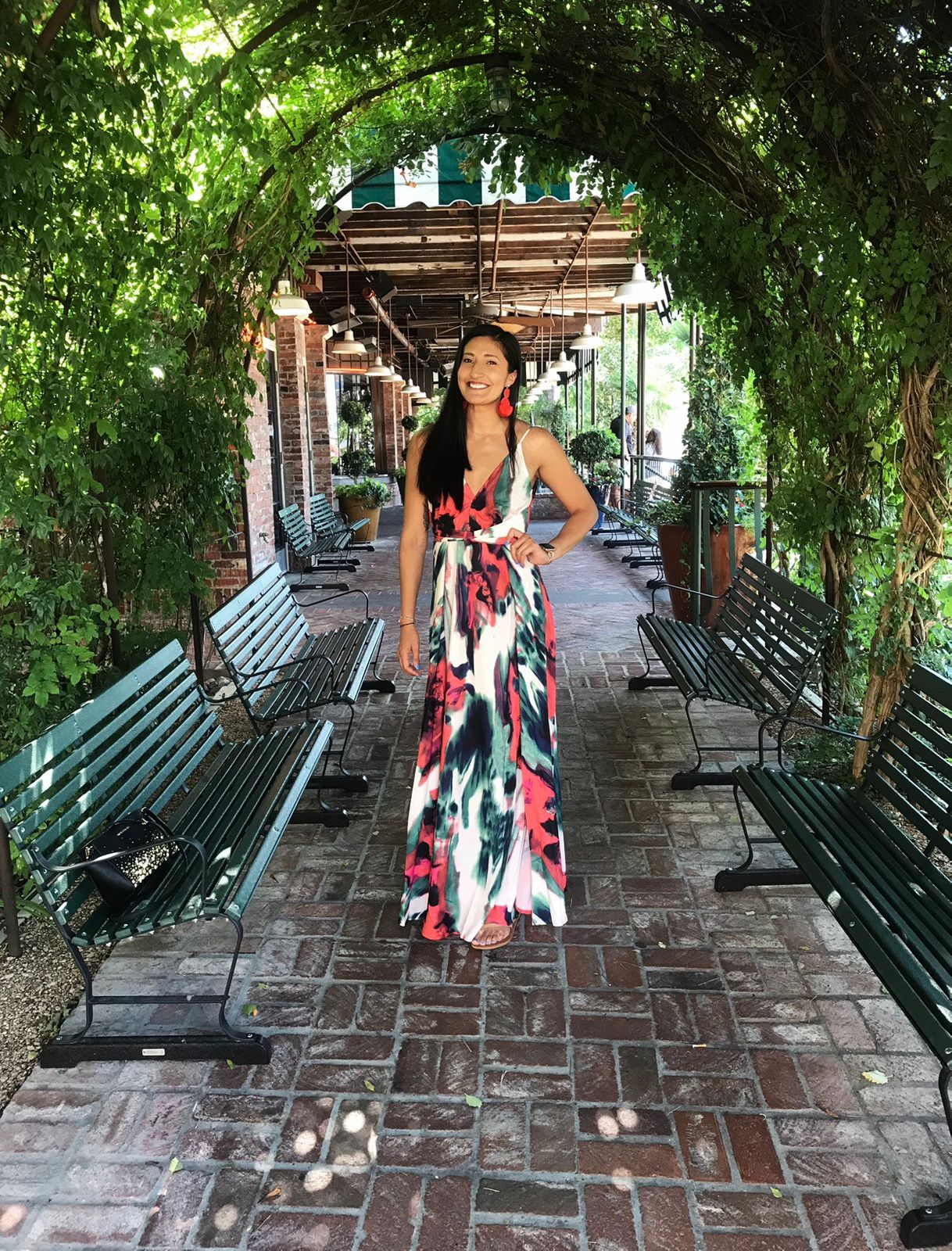 coral marble maxi dress
