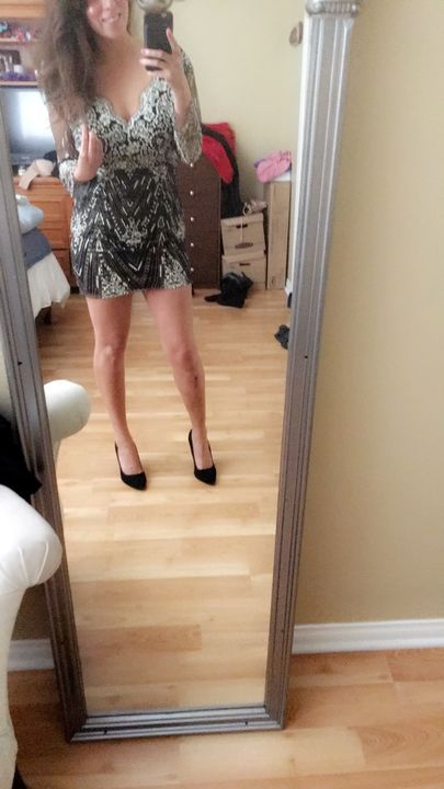 Black and Gold Printed Short Dress