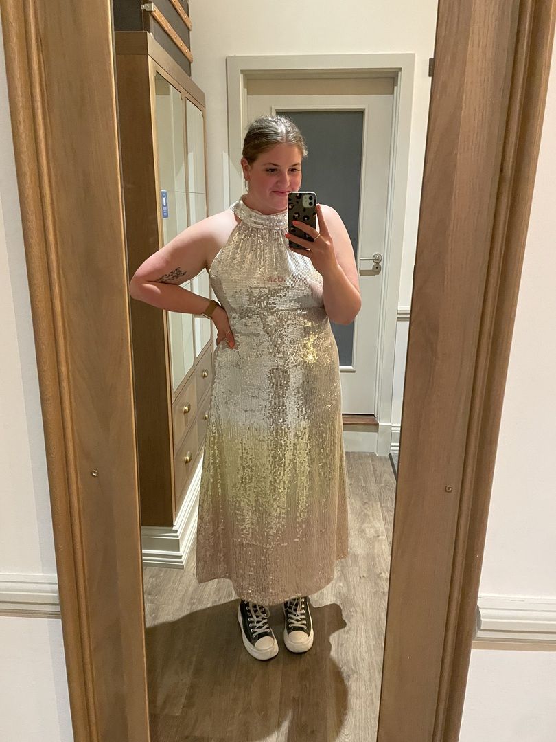 Rent Oasis Hand Embellished Ombre Sequin Halter Midi Dress