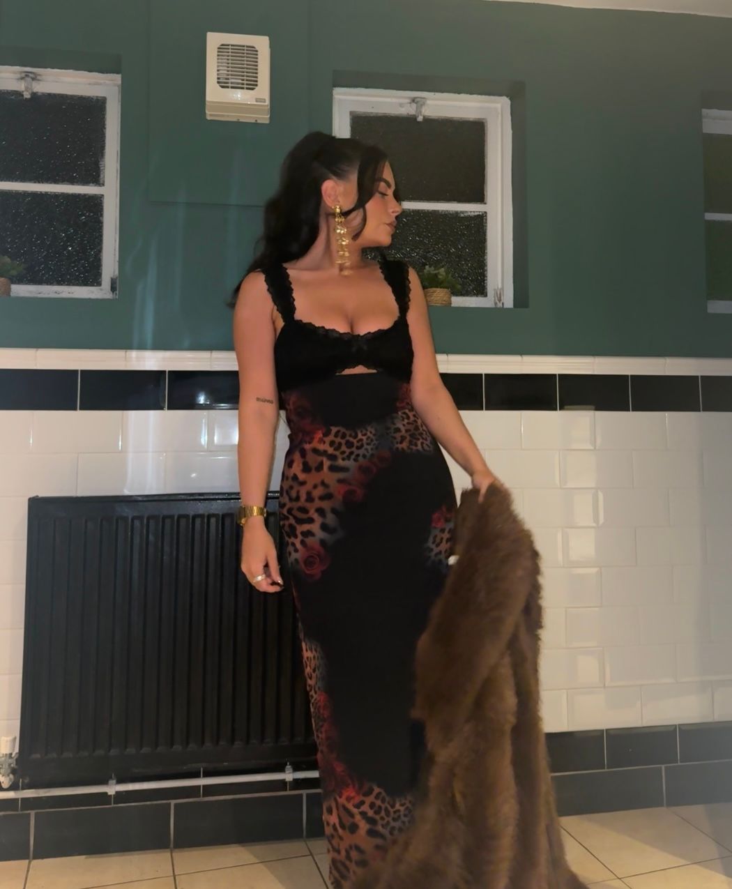 Rent Runaway The Label Dinah Black Leopard Midi Dress Hirestreet