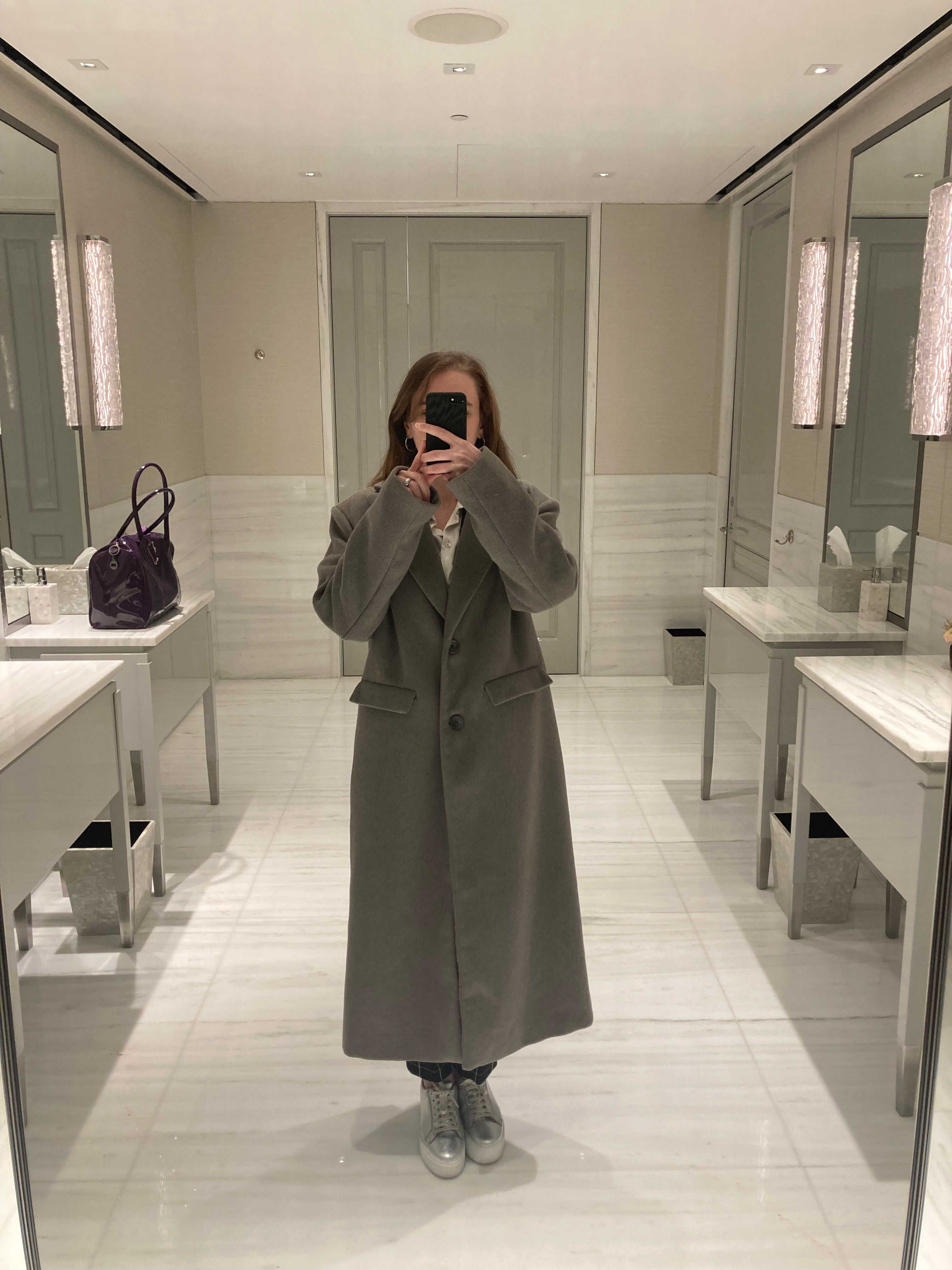 ◆DEINET◆ DOLLY OVERFIT HALF COAT IN GREY KDCEA4WB211 Oversize Single-breasted Long Coat