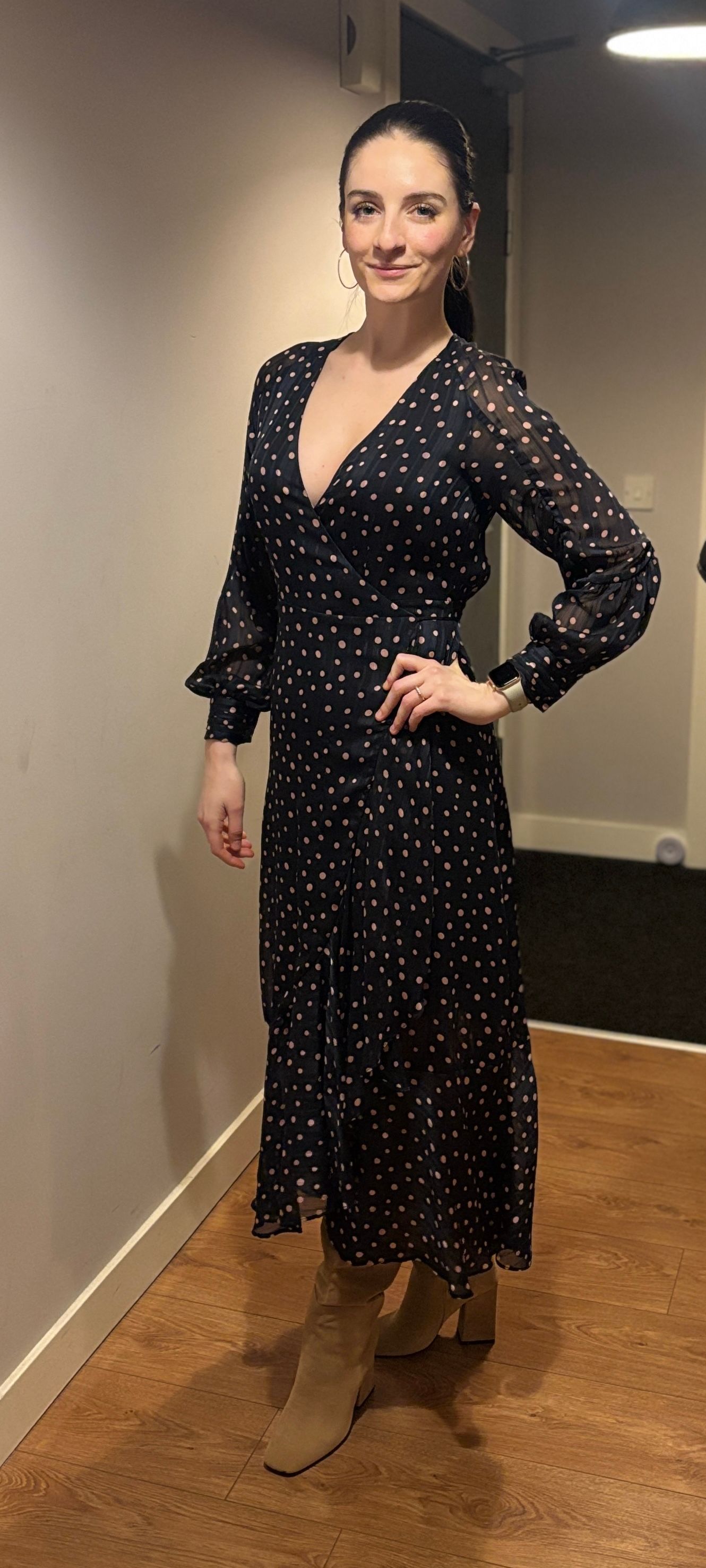 Polka Dot Dress Black Ruffle Tea Dress Woven Polka Dot Wrap Front