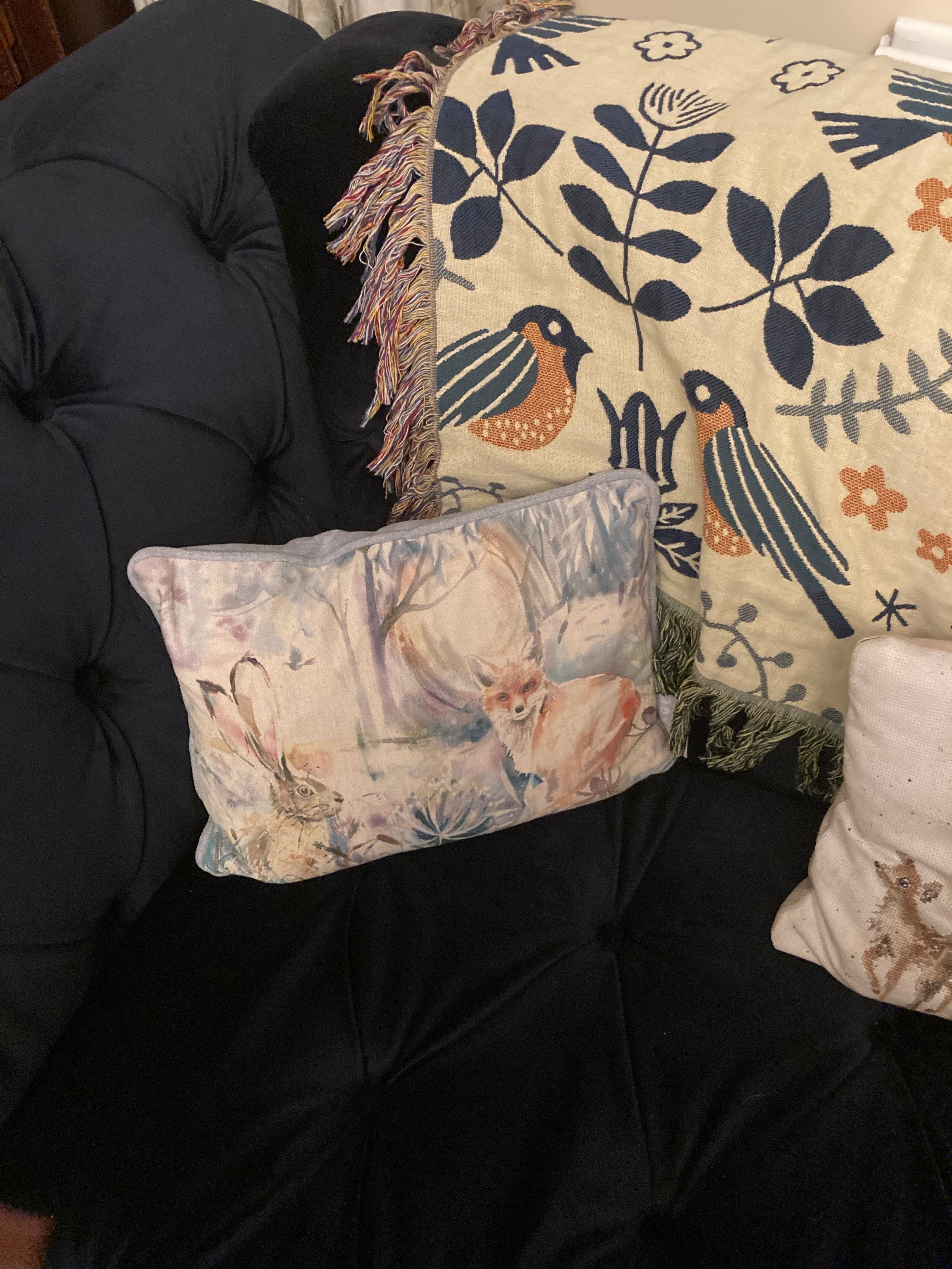 Fox And Hare Purple Printed Feather Filled Cushion | Purple