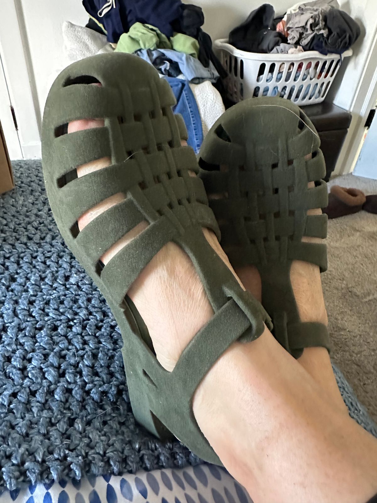 第一ネット Possession Shoes Melissa – Flocked Green in Sandal Velvet 靴