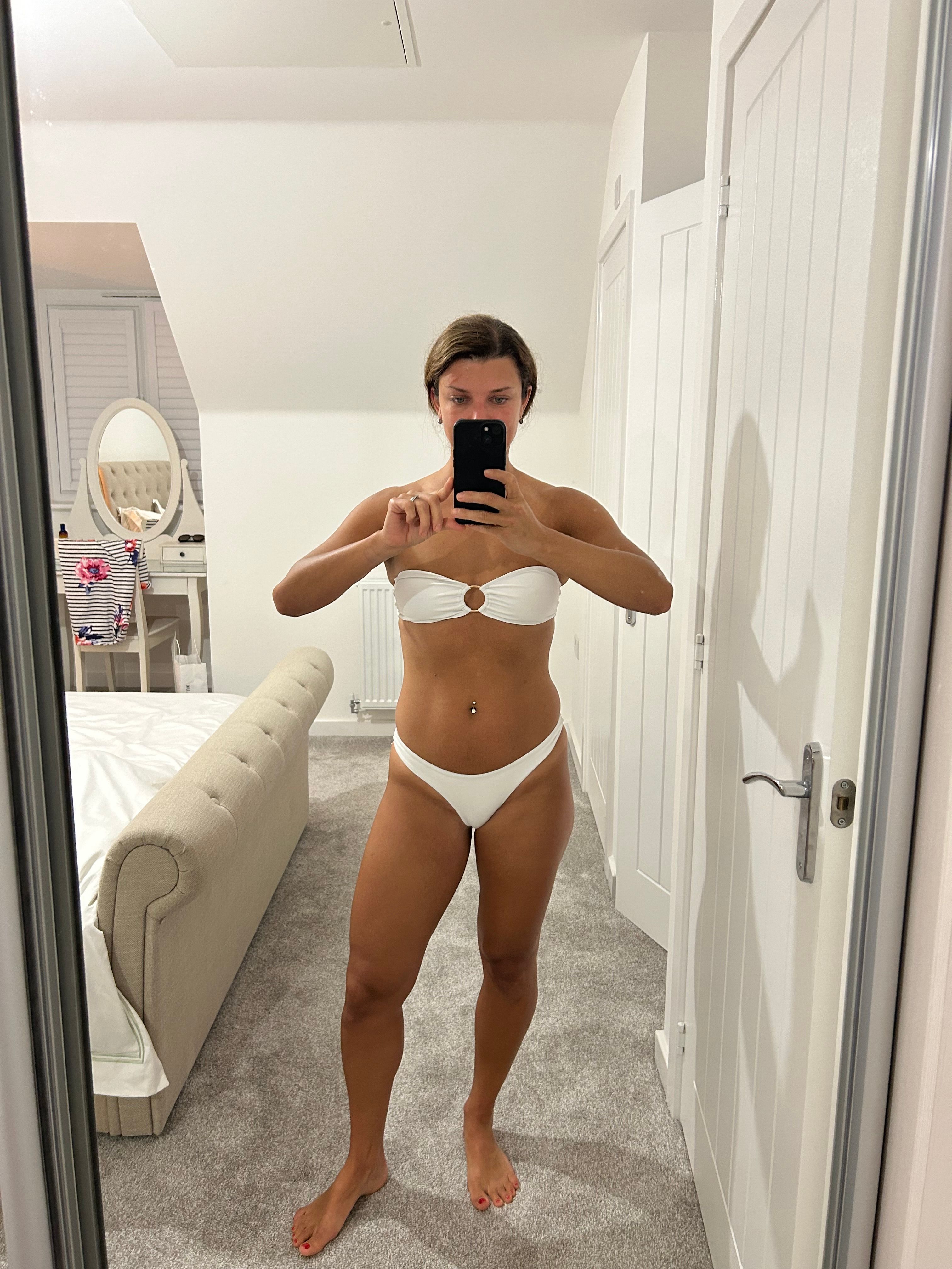 white strapless swim top