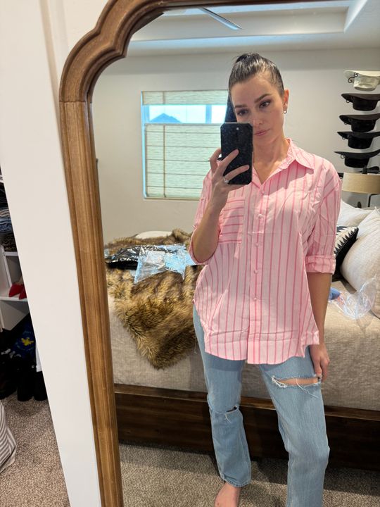 ◆YOUHEE◆ LACE STRIPE TSHIRTS PINK HEAVYWEIGHT STRIPED EMBROIDERED T-SHIRT - Pink | ZARA United