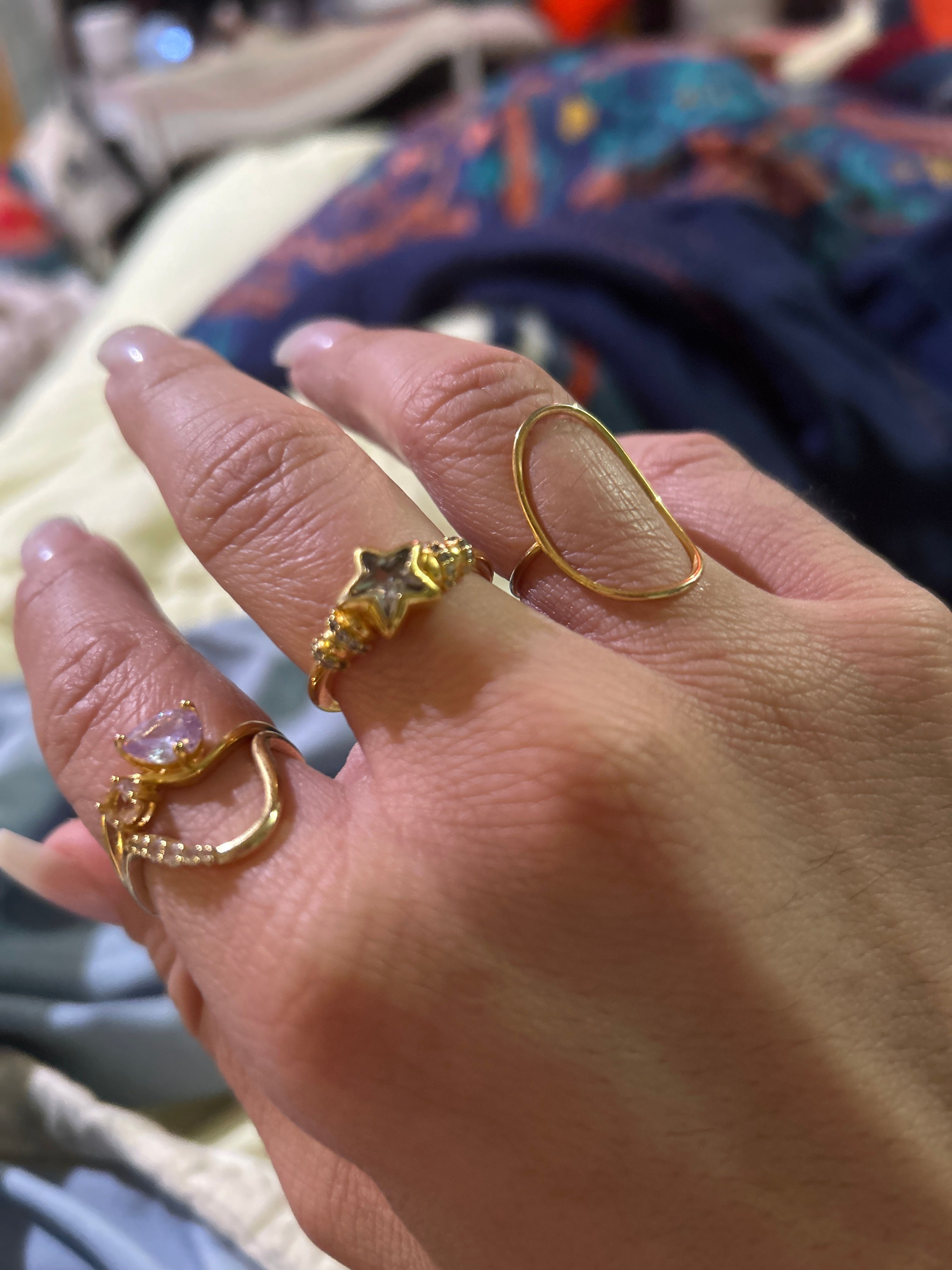 Chunky Vintage Gold Ring Featuring a Star Bezel Crystal