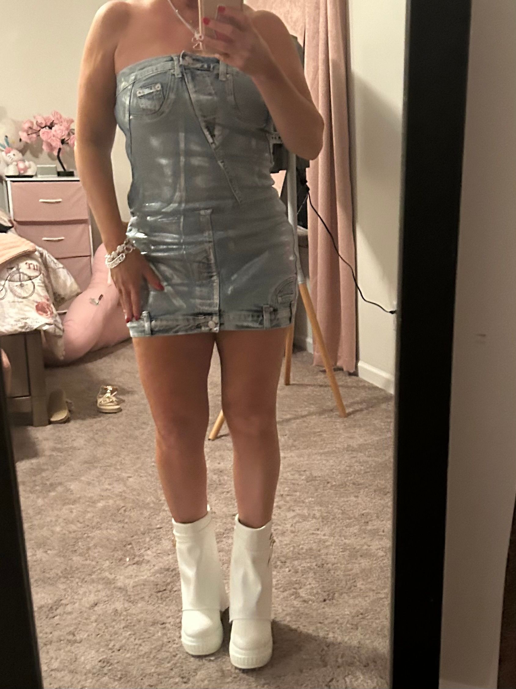 CHROME HEARTS METALLIC DENIM MINI DRESS – AKIRA