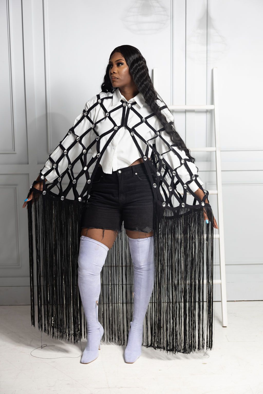 ZELINA FRINGE EMBELLISHED LONG CARDIGAN – AKIRA