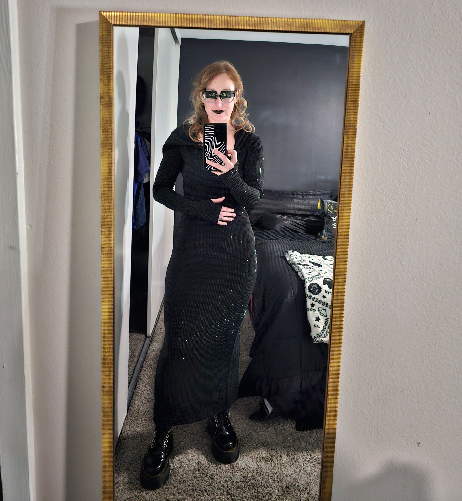IMA SHINE RHINESTONE HOODED MIDI DRESS IN BLACK – AKIRA