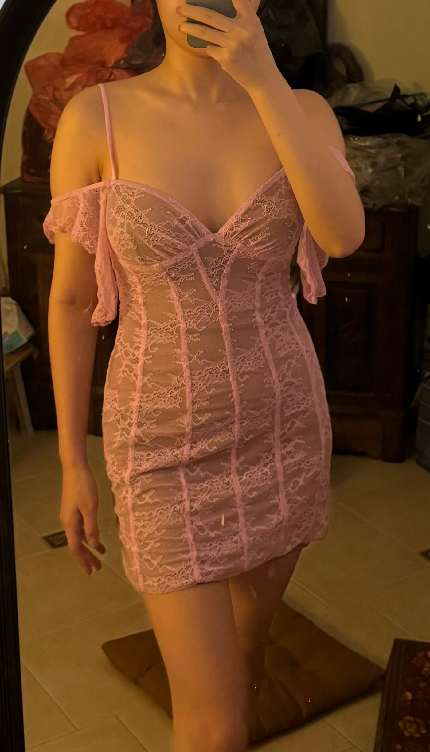 Eleonora Sheer Lace A-Line Mini Dress in Baby Pink | Oh Polly