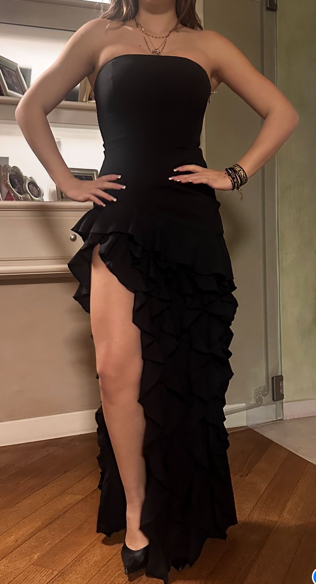 100％本物 in Gown Strapless Ruffle-Trim Diletta Black Polly Oh | ワンピース