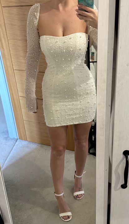 Milan Long Sleeve Embellished Corset Mini Dress in Ivory