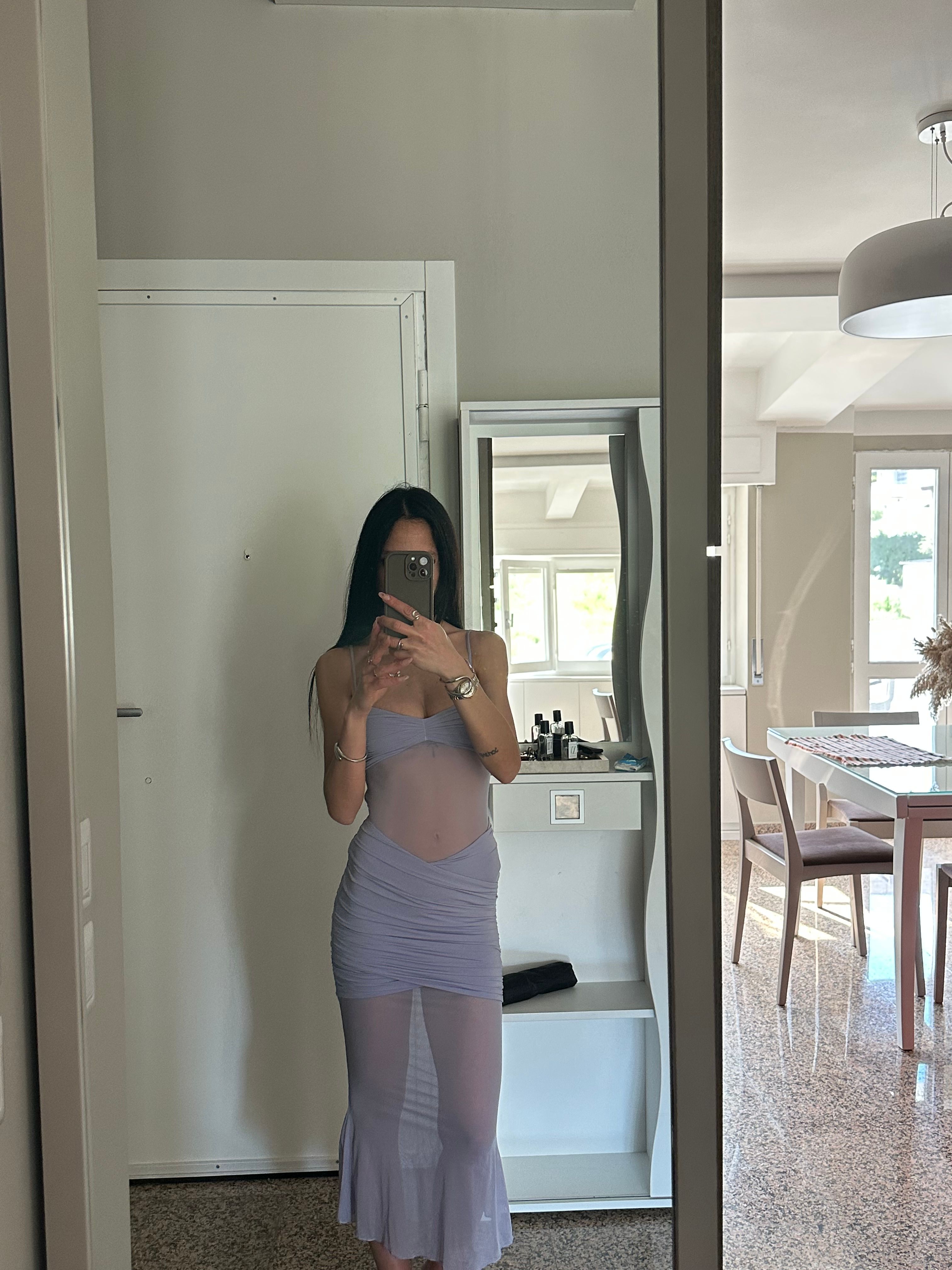Alviva Sheer Panelled Draped Midaxi Dress in Dusty Lilac