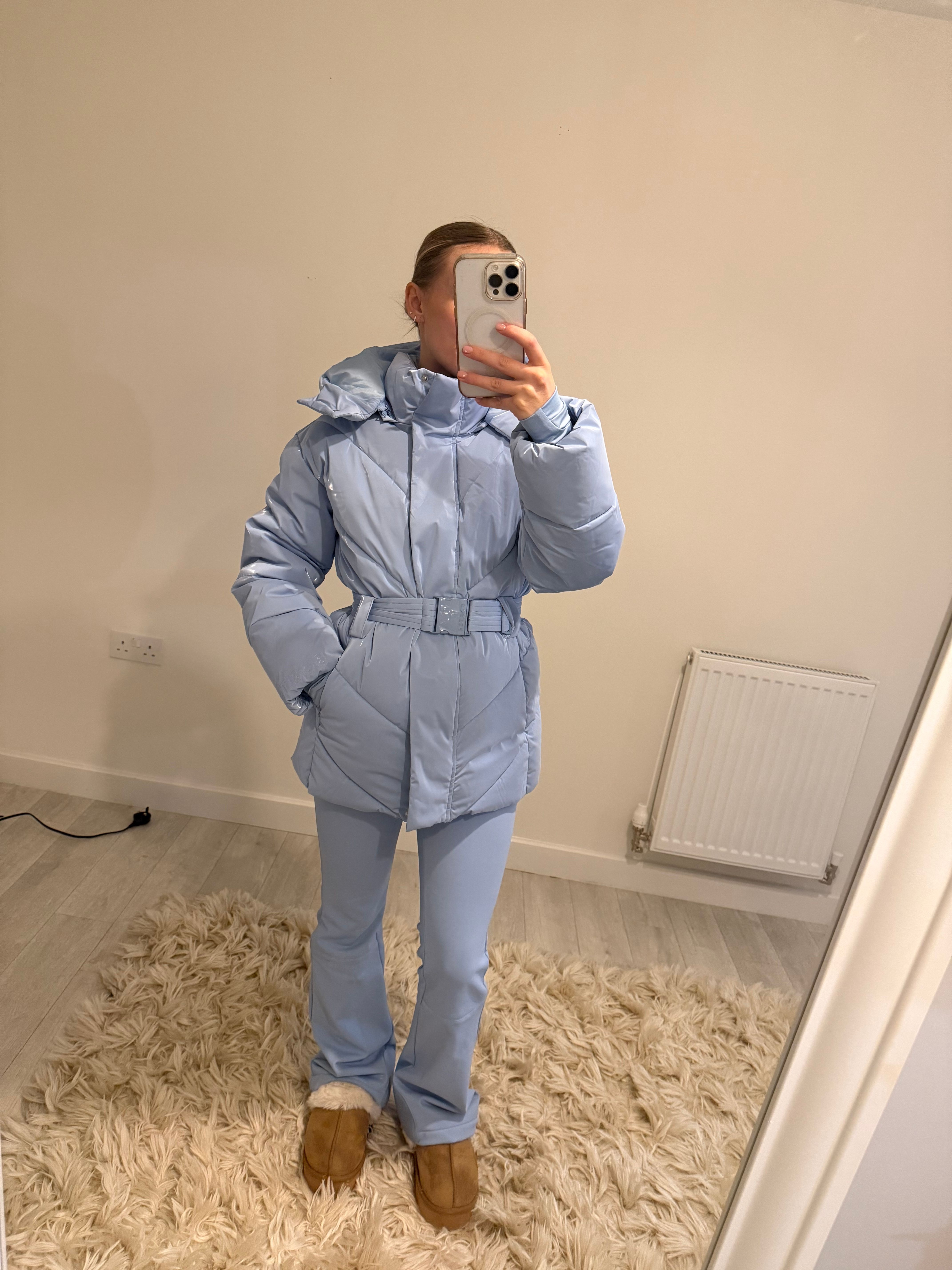 Oversized Quilted Hooded Ski Jacket in Ice Blue | Oh Polly
