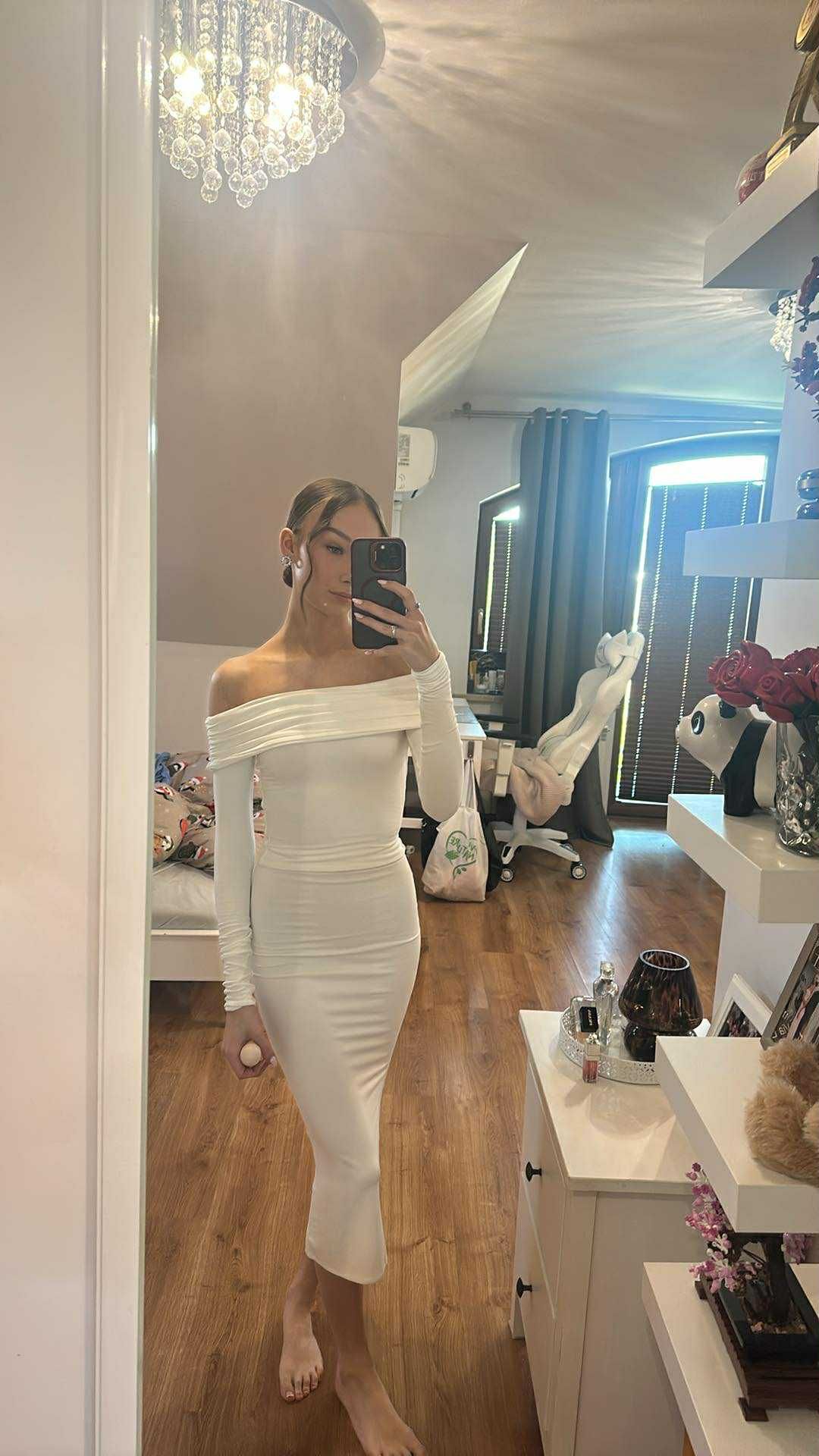 Kesia Modal Off-Shoulder Long-Sleeve Top in White | Oh Polly