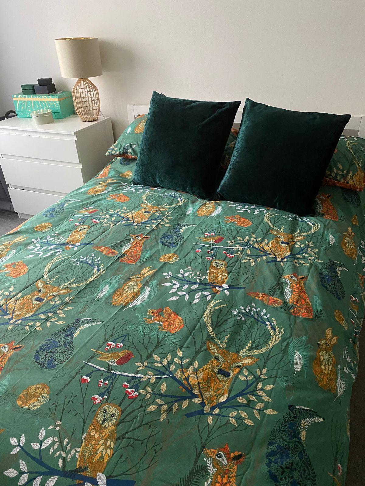 Forest Fauna Green Woodland Duvet Cover Set Emerald Bedding furn