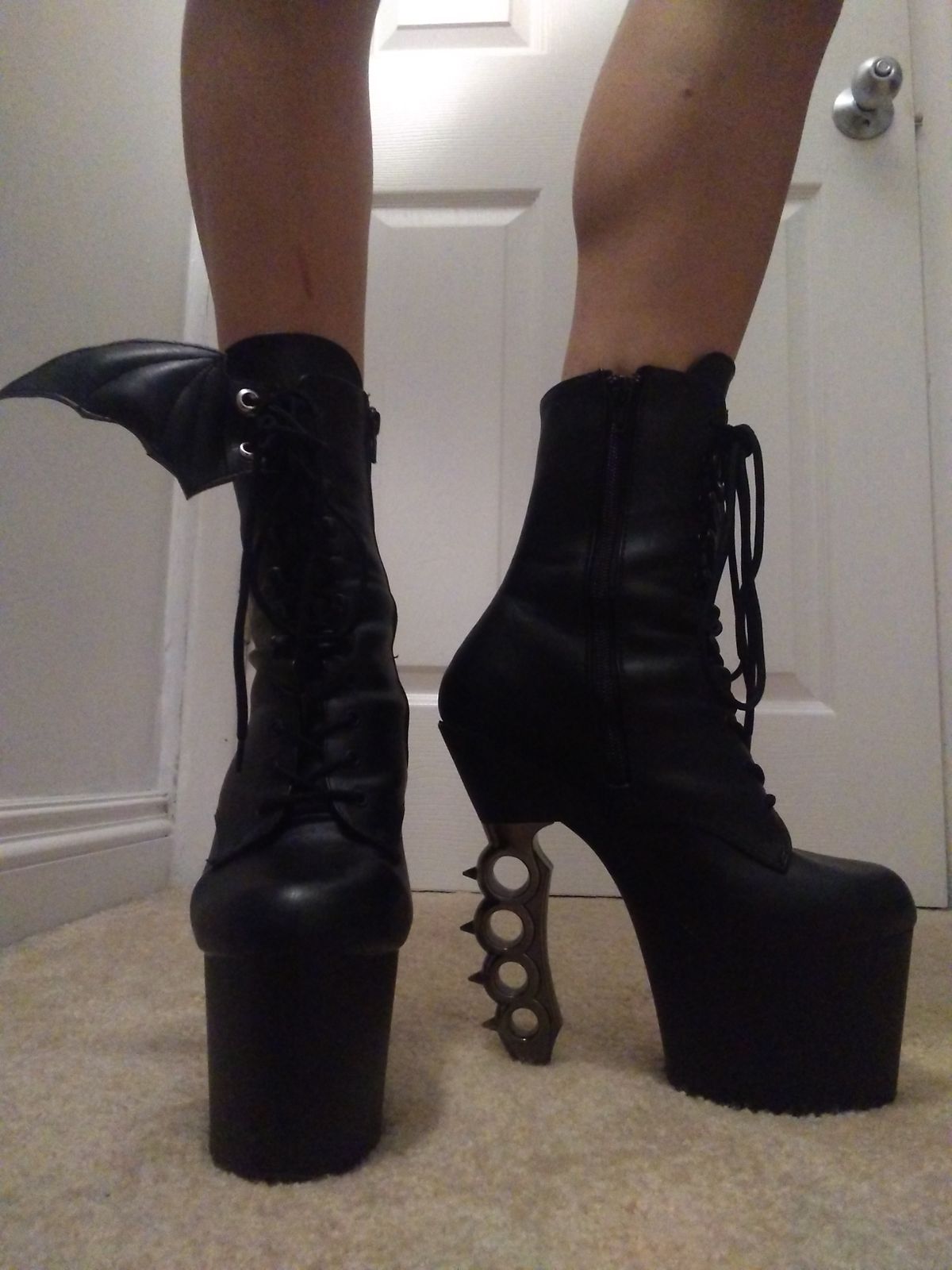 Pleaser Irongrip-1020 in Black Vegan Leather/Silver