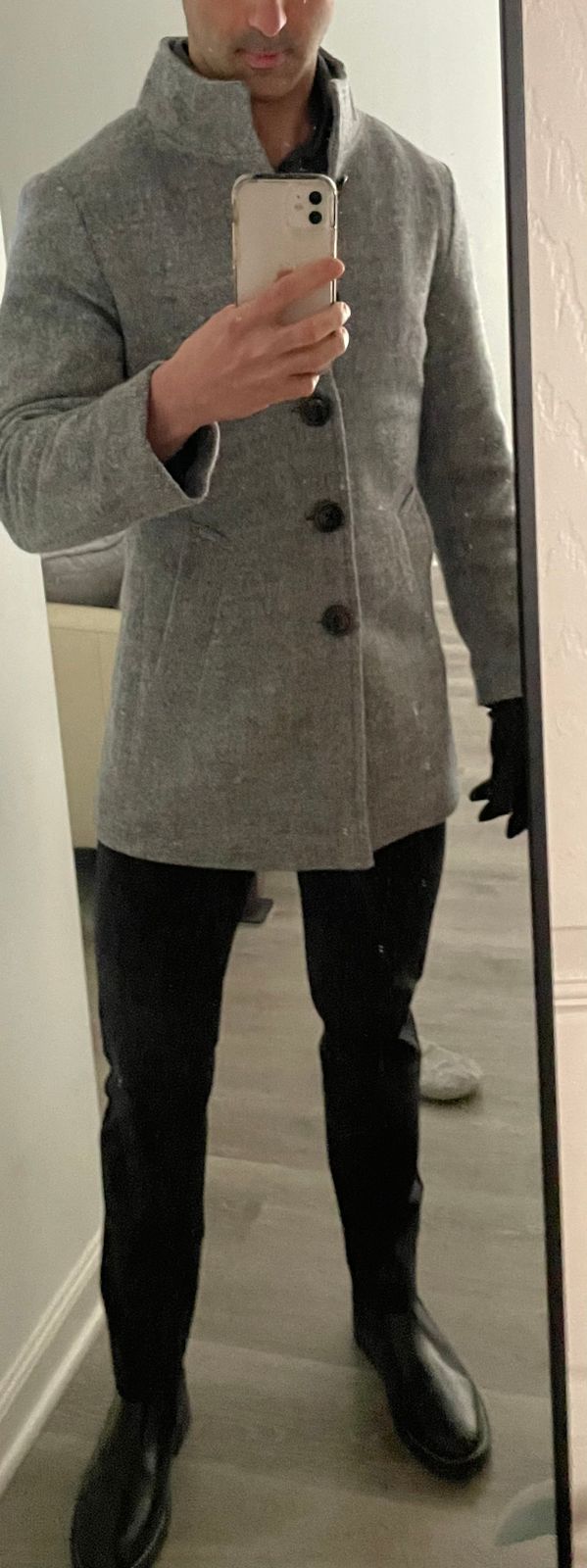 Open Button Overcoat - Grey Herringbone
