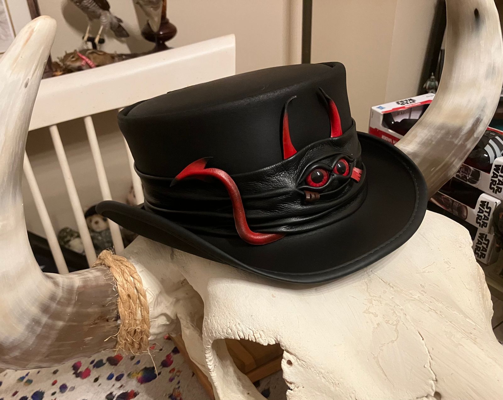 Marlow Lil Evil | Mens Leather Top Hat with Lil Evil Hat