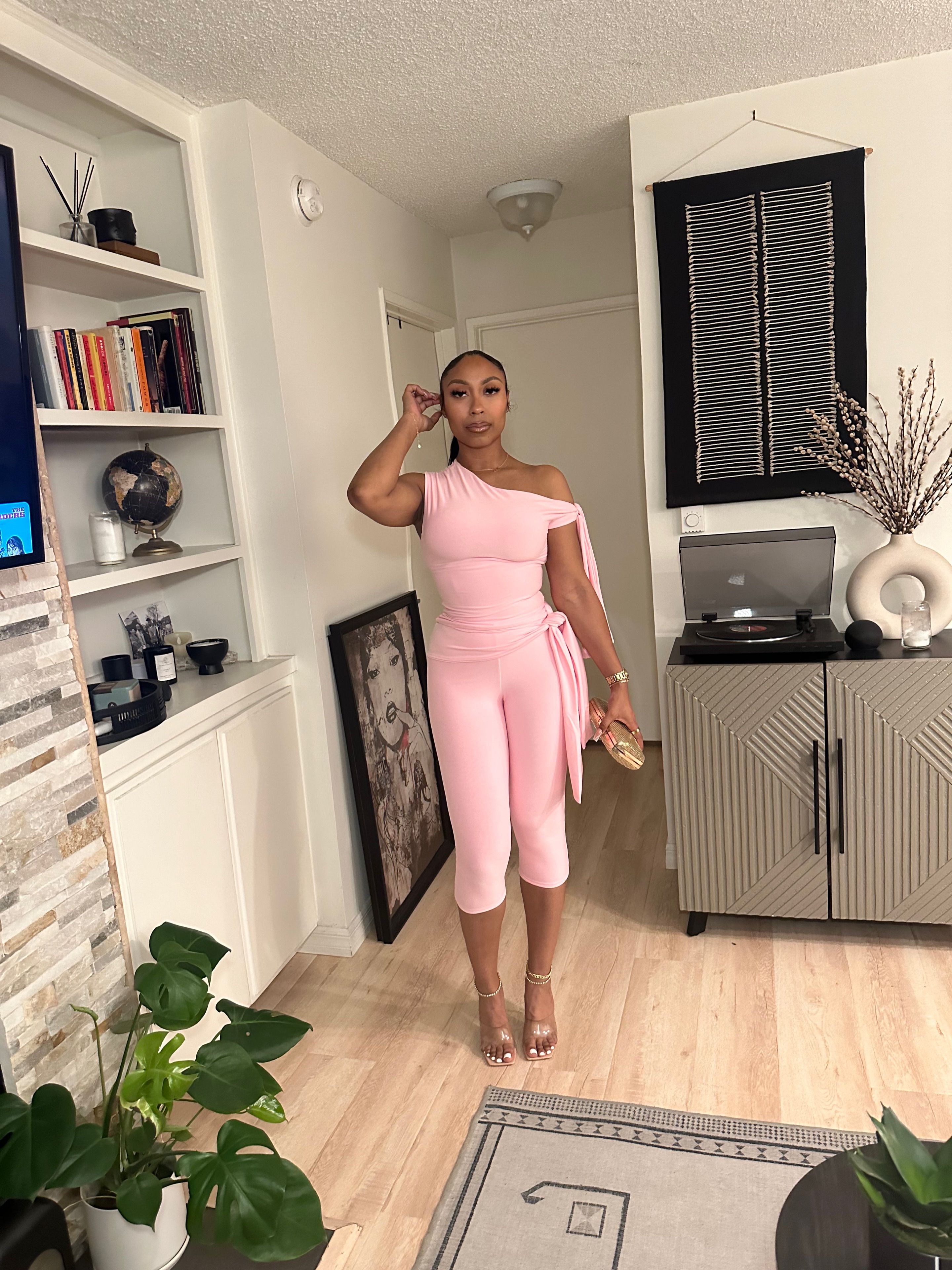 Knot Detail Tie Side Luxe Slinky Capri Pants Pink | Public