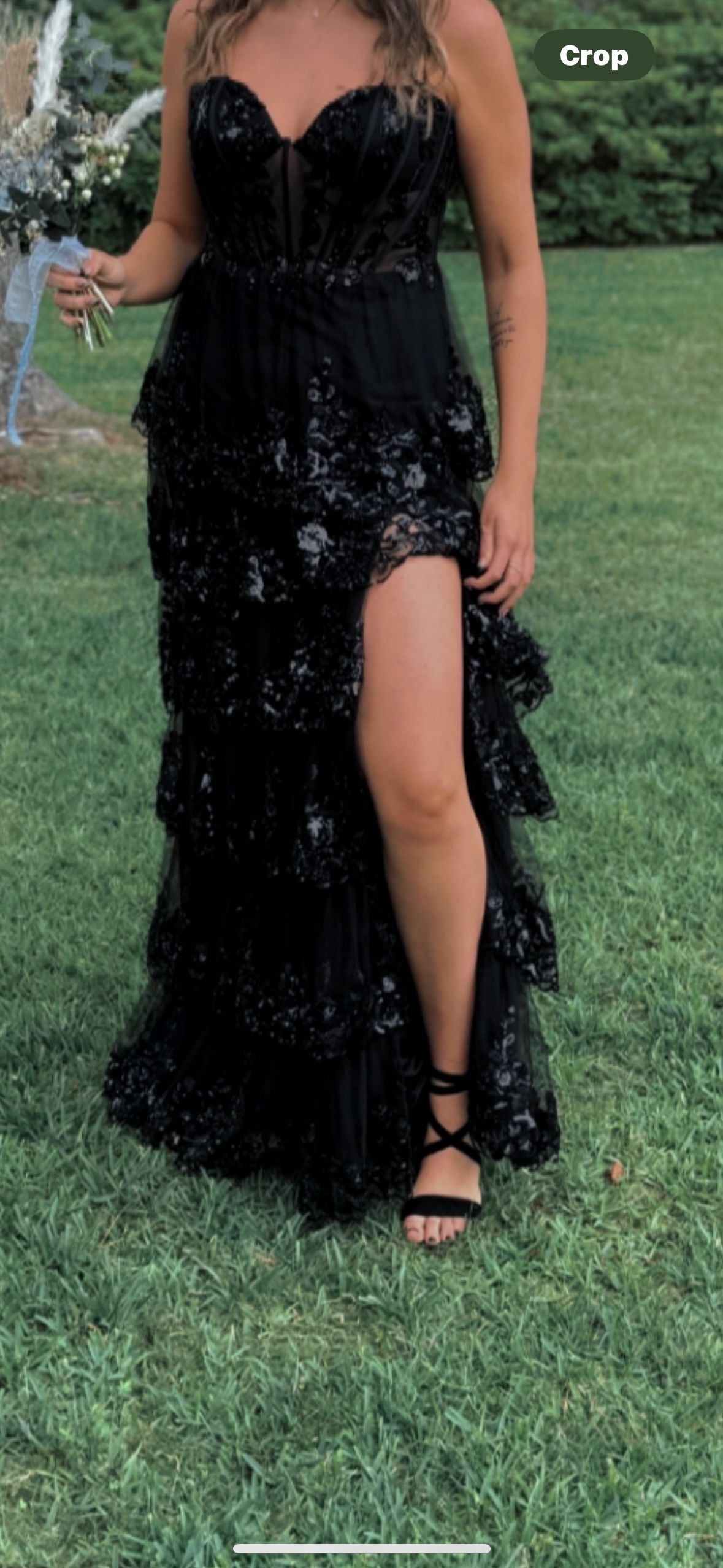 Layered Tulle Dress With Corset Bodice And Embellished Skirt