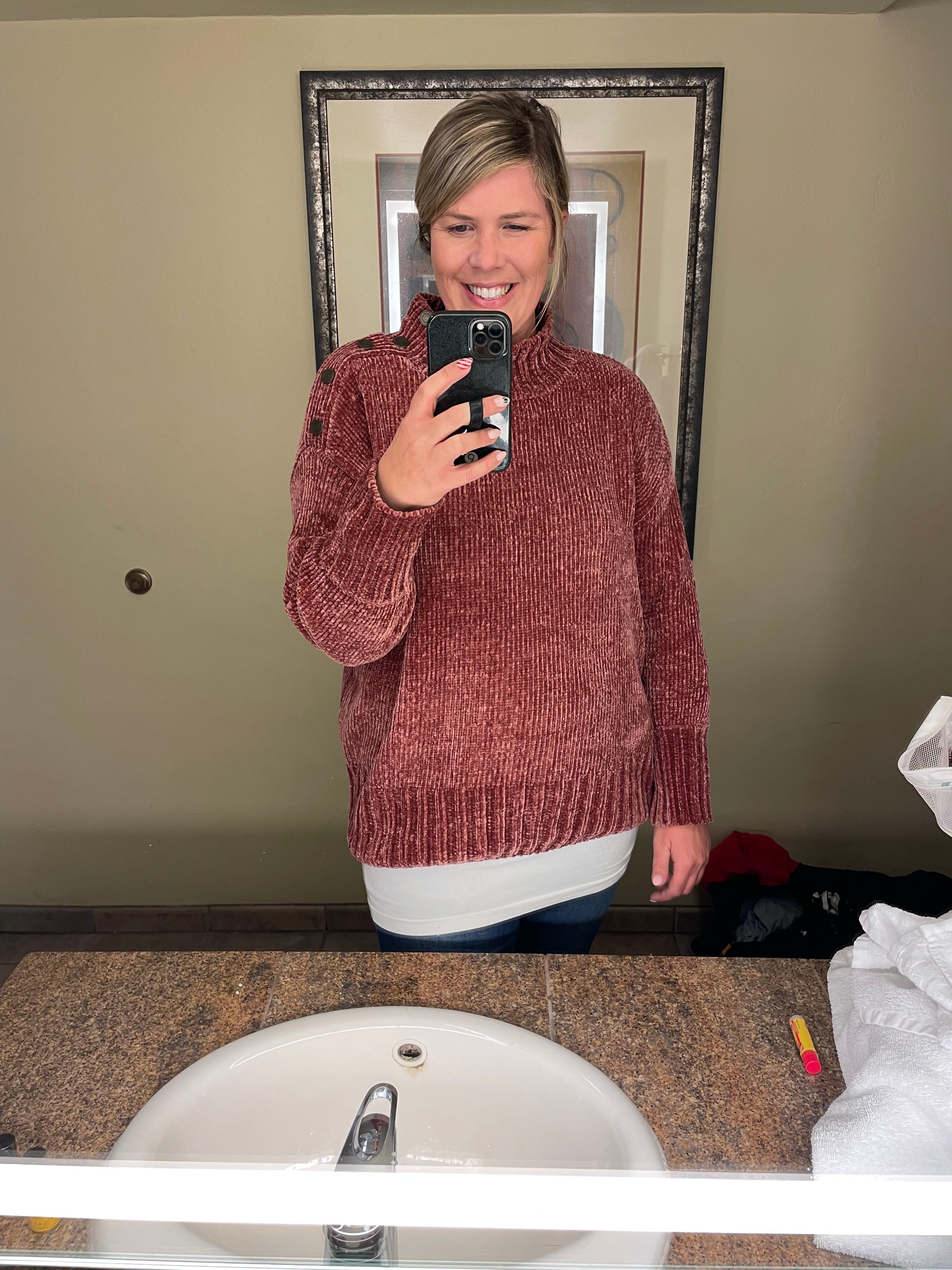 Chenille Mock Neck Sweater in Brick 