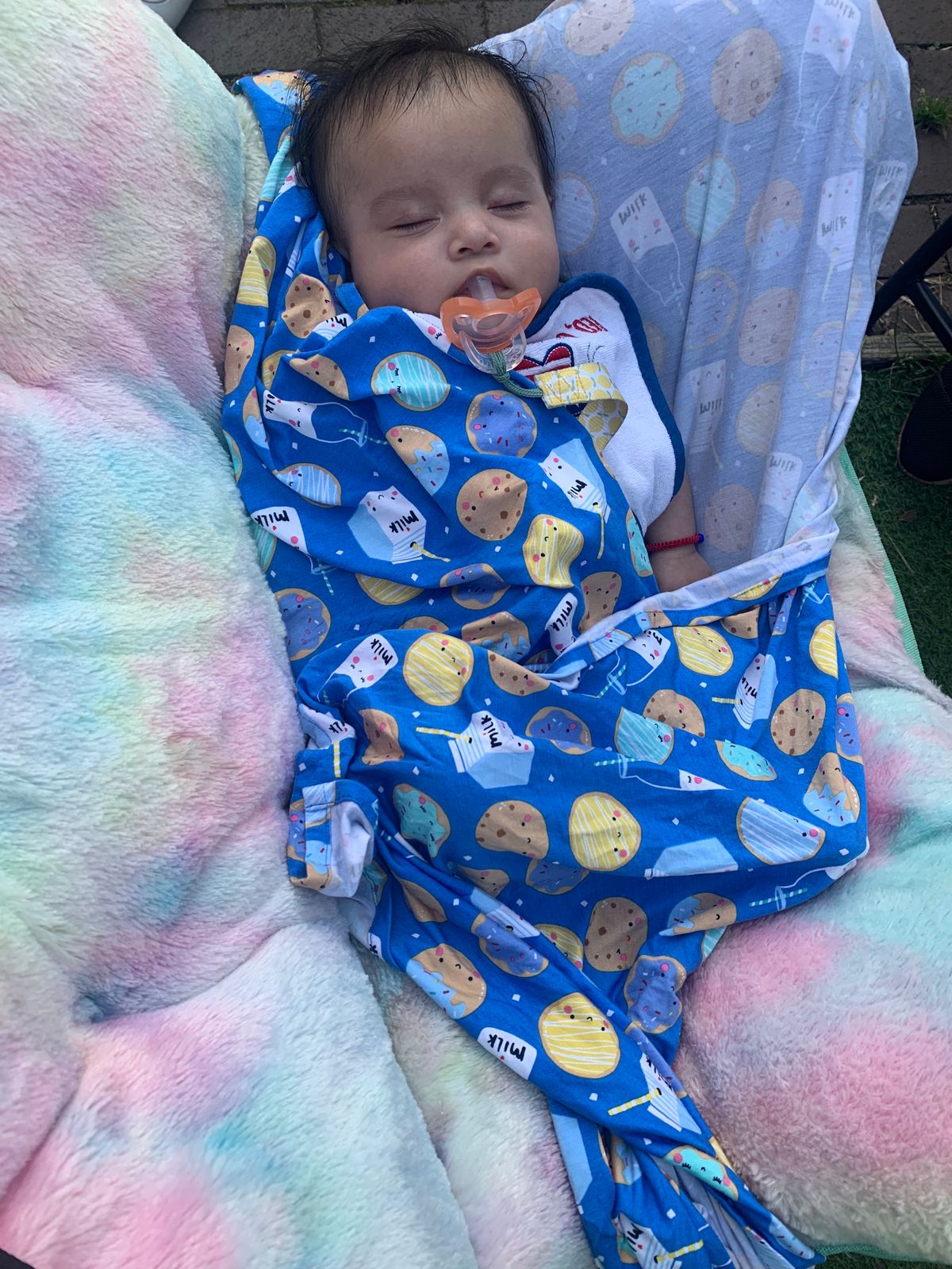 Blue Cookies & Milk Bamboo Viscose Swaddle + Hat Set Little Sleepies