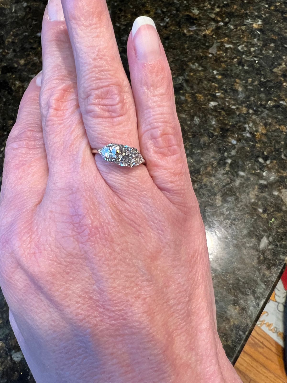 Three Stone Oval Engagement Ring Plain Band Rose Gold