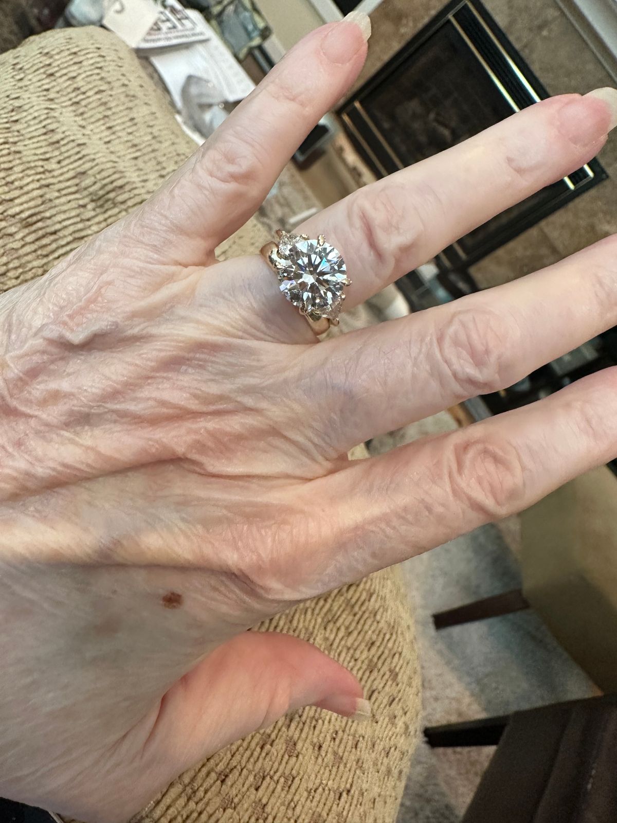 Three Stone Pear Engagement Ring Plain Band Rose Gold