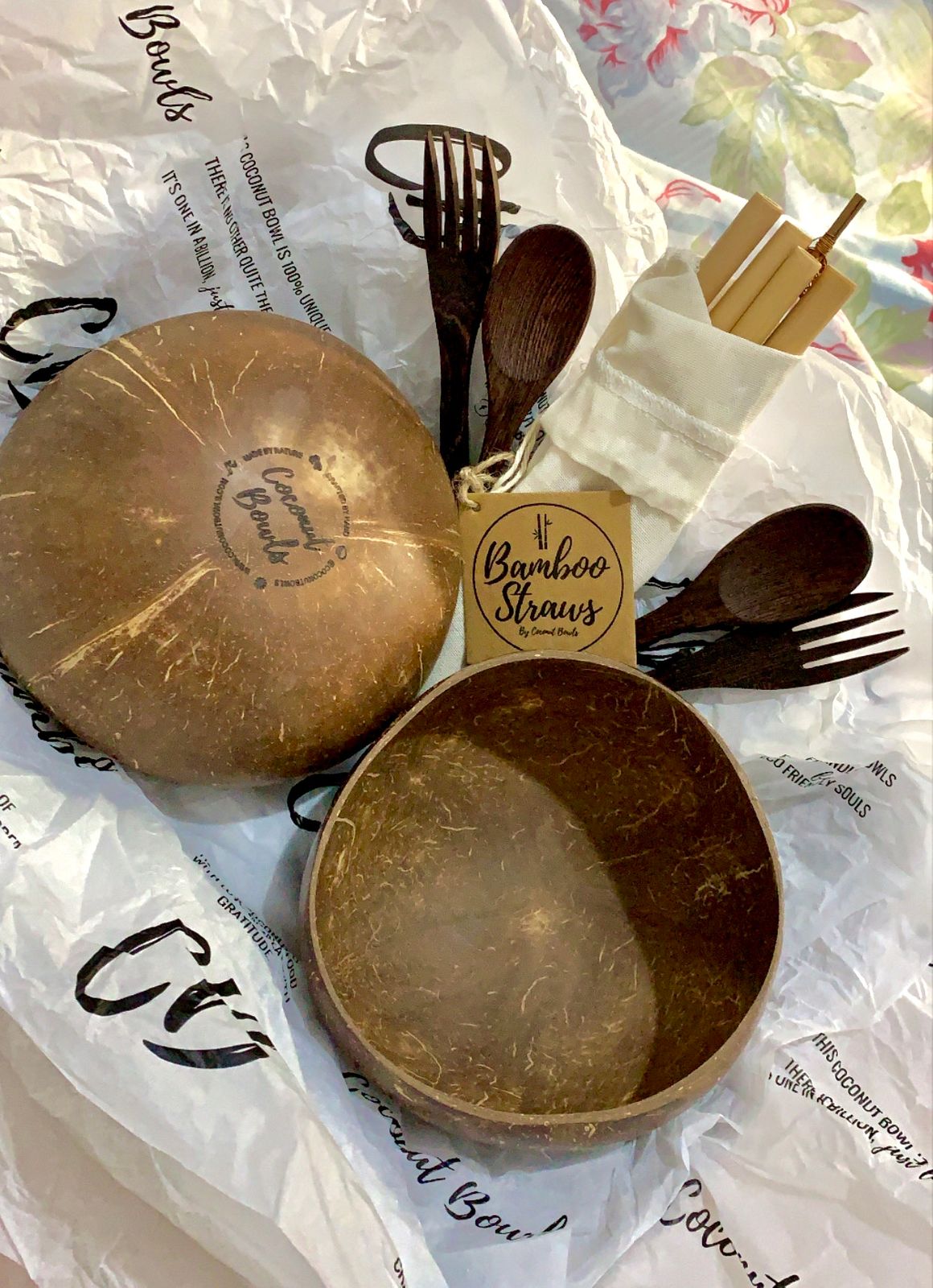 Coco Combo Coconut Bowls, Wooden Spoons and Forks Bundles Coconut