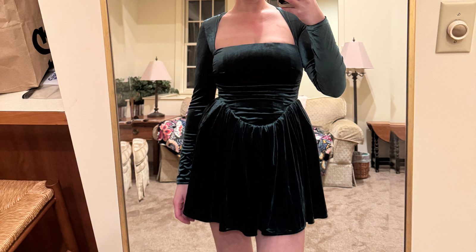 Tera Velvet Long Sleeve Corset Mini Dress in Emerald Green