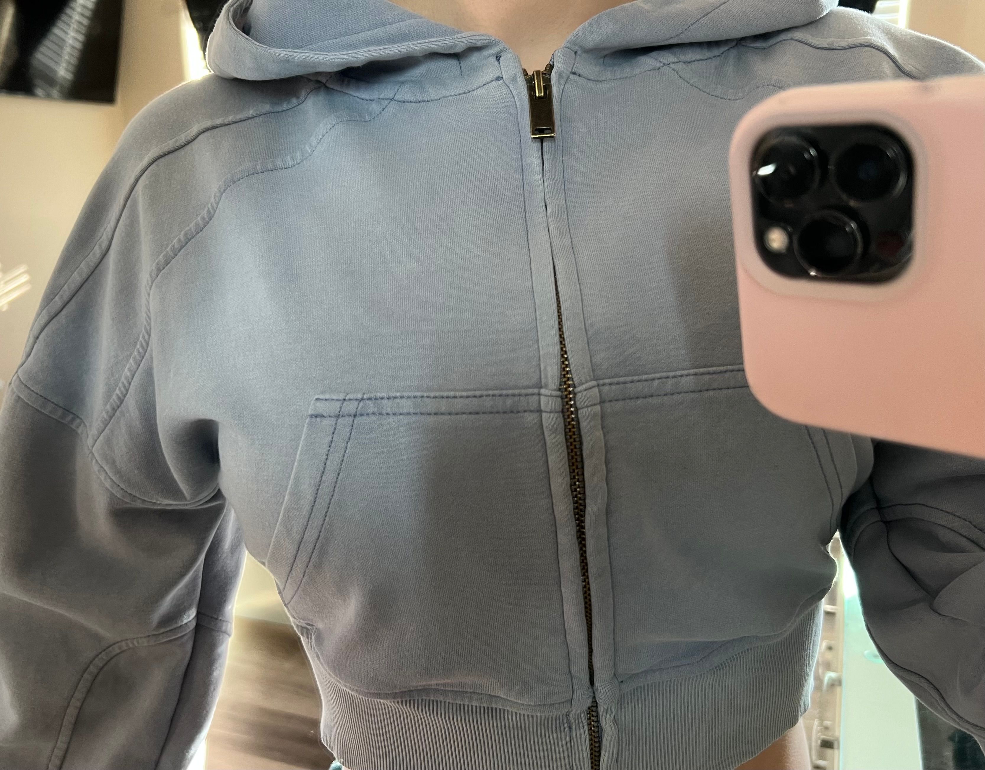 Zip-Up Cropped Hoodie in Washed Blue | Oh Polly