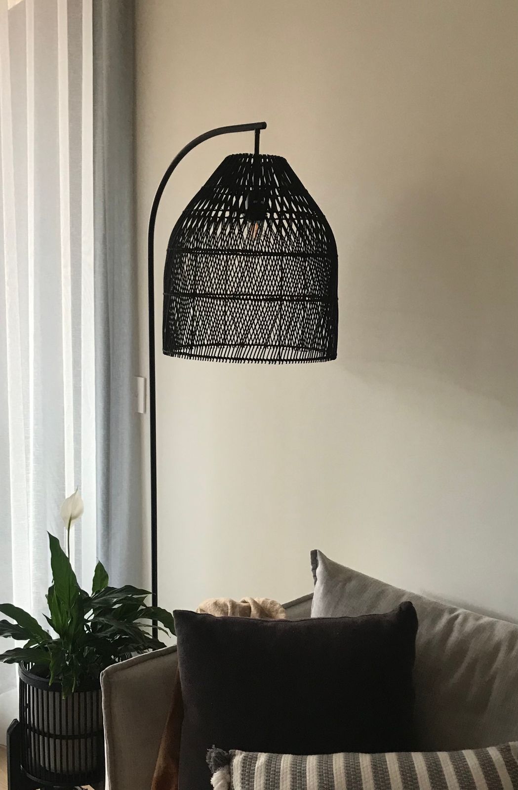 Sawyer Rattan Floor Lamp in Black or 
