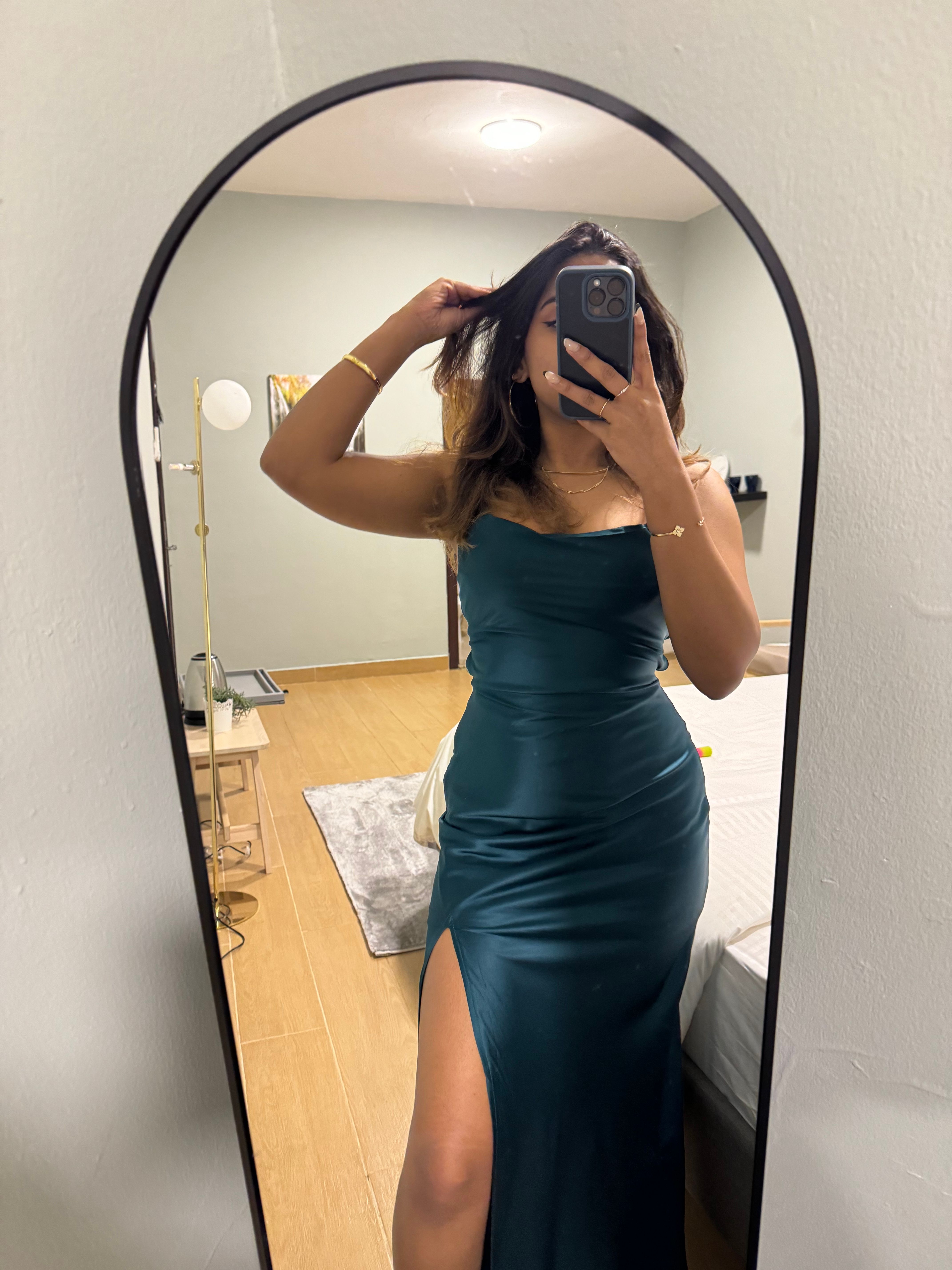sachin and babi light blue dress ASOS DESIGN halterneck high slit maxi dress with faux fur detailing in  black main image 0