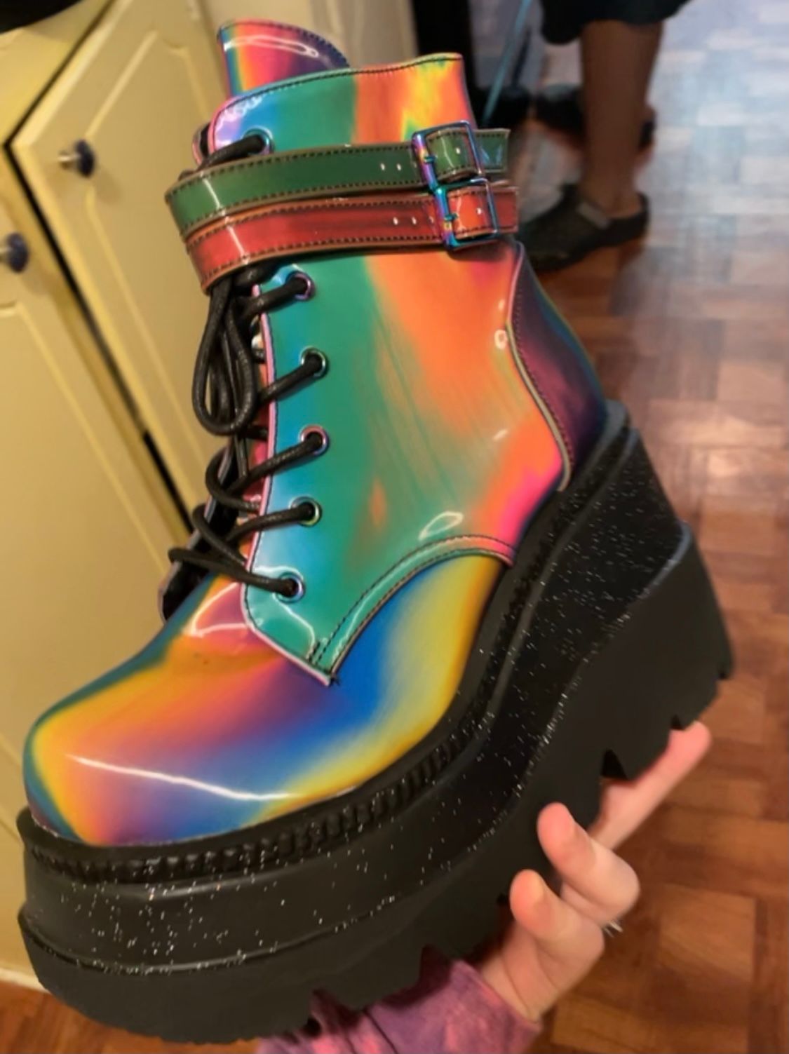 demonia rainbow boots