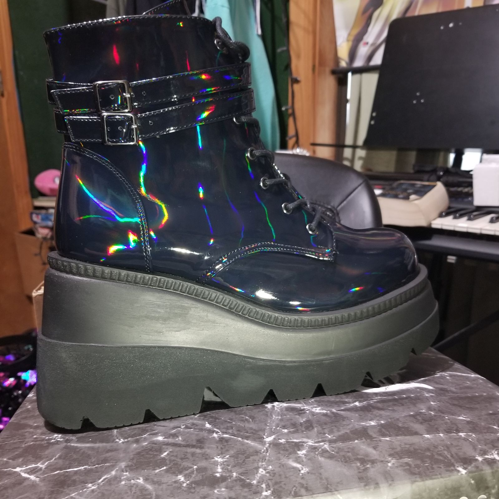 Demonia Shaker52 Ankle Boots Black Hologram Demonia Cult