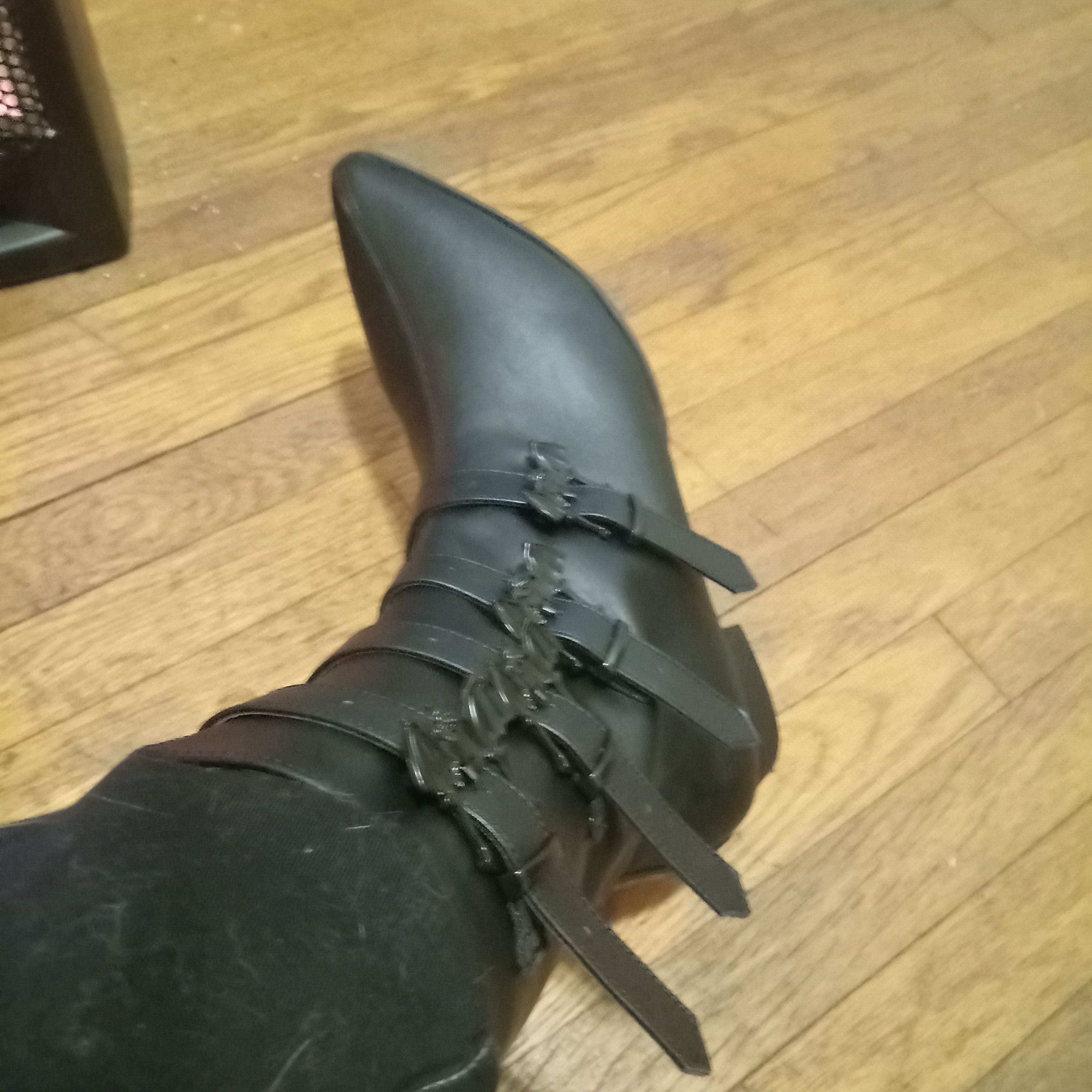 やまちゃん専用BOTAS BOTINES CHAMULA ブラック クロッグ NEW ROCK Gothic Punk Black High-Heel Buckled Lace-Up Boots