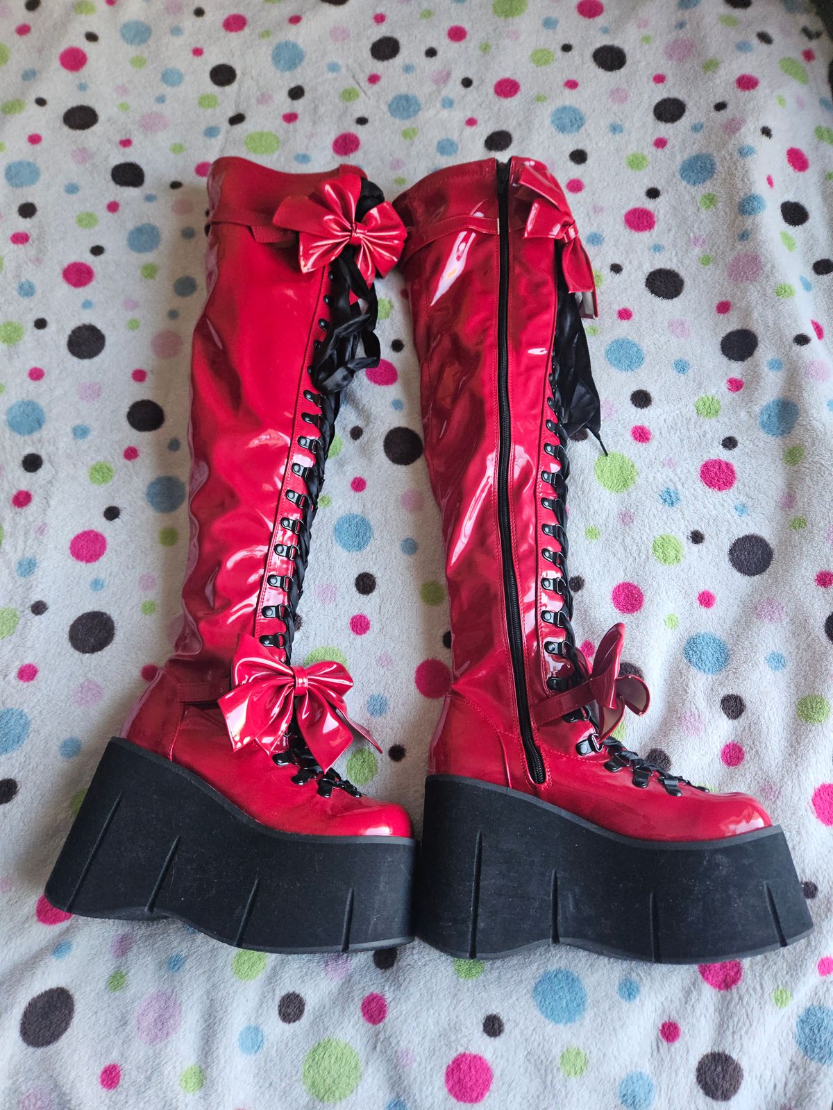 デモニア DEMONIA 薔薇 ラバーソール ベロア 刺繍 厚底 CREEPER-219薔薇刺繍ベルベットクリーパーシューズDEMONIA