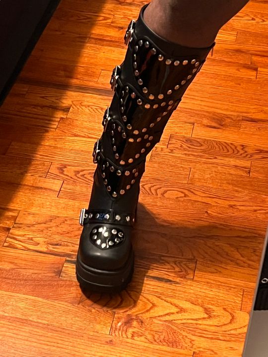 DEMONIA "Shaker210" Kneehigh Boots Black Vegan Leather Demonia Cult